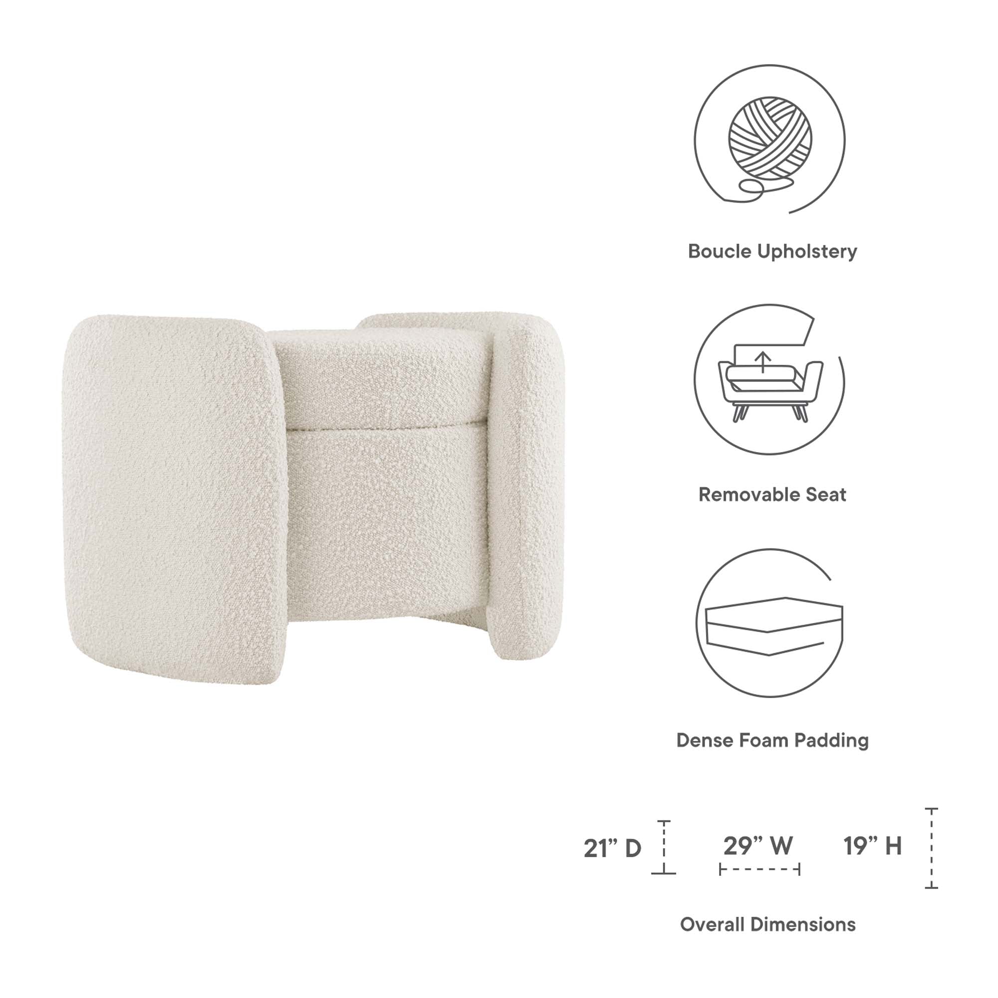 Nebula Boucle Upholstered Ottoman, Ivory