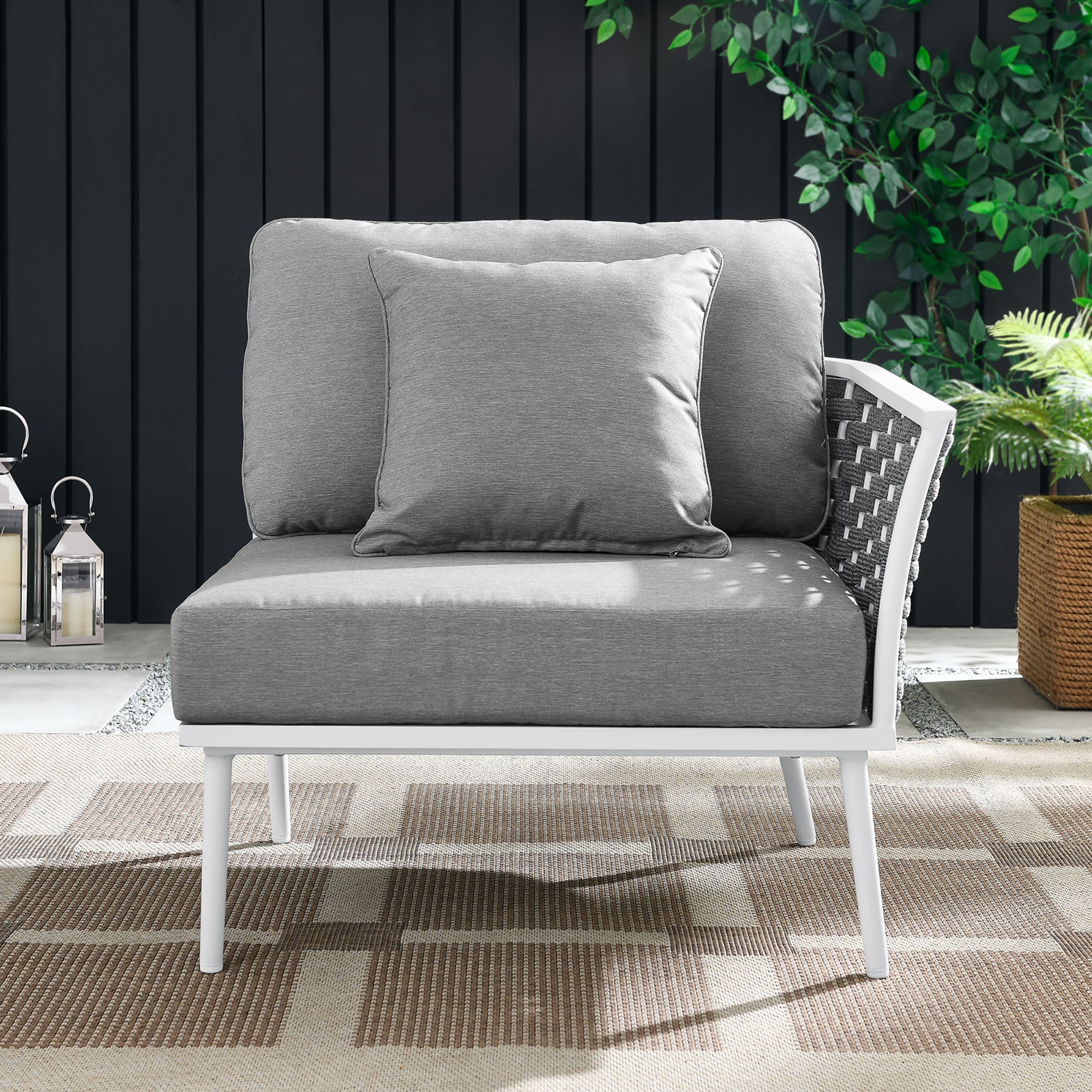 Stance Outdoor Patio Aluminum Right-Facing Armchair, White Gray