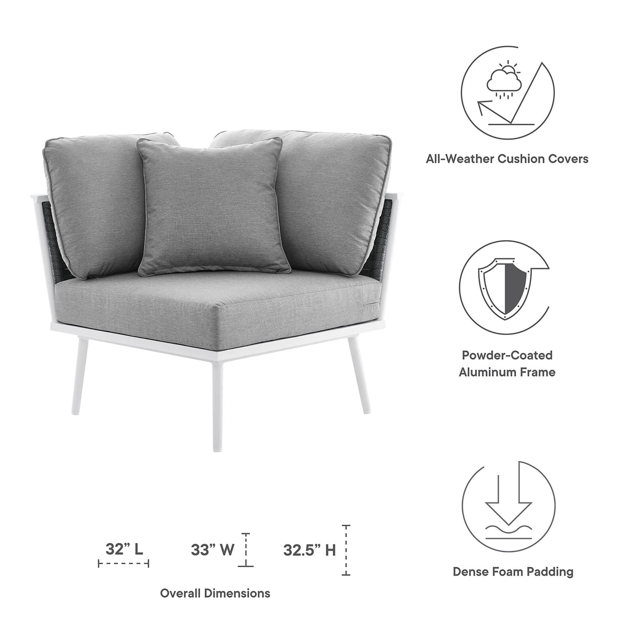 Stance Outdoor Patio Aluminum Corner Chair, White Gray