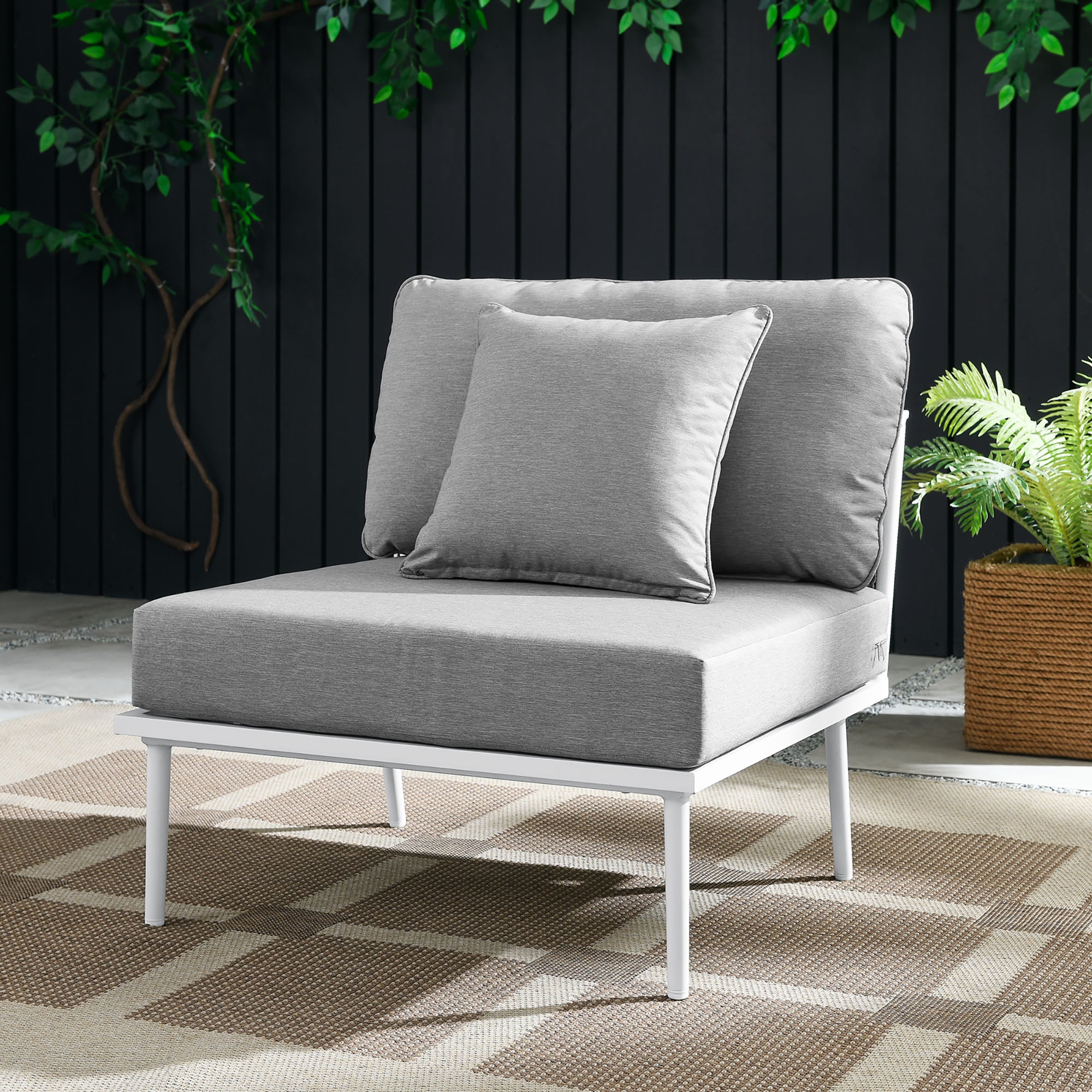 Stance Outdoor Patio Aluminum Armless Chair, White Gray