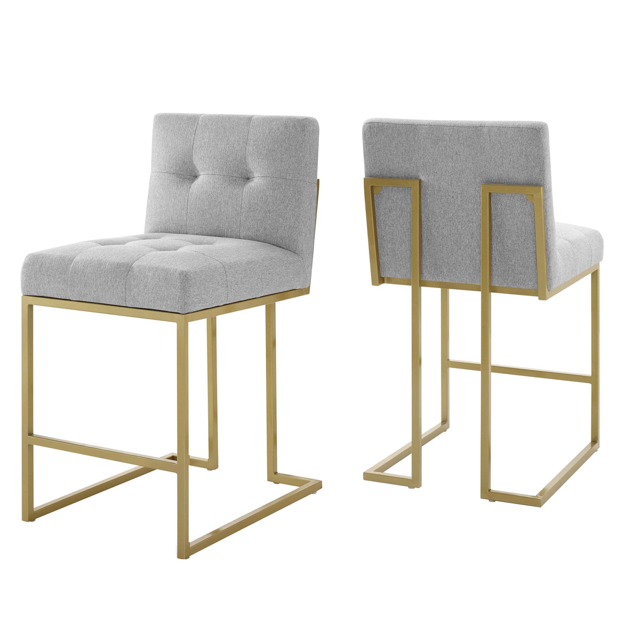 Privy Upholstered Fabric Counter Stool Set of 2, Gold Light Gray