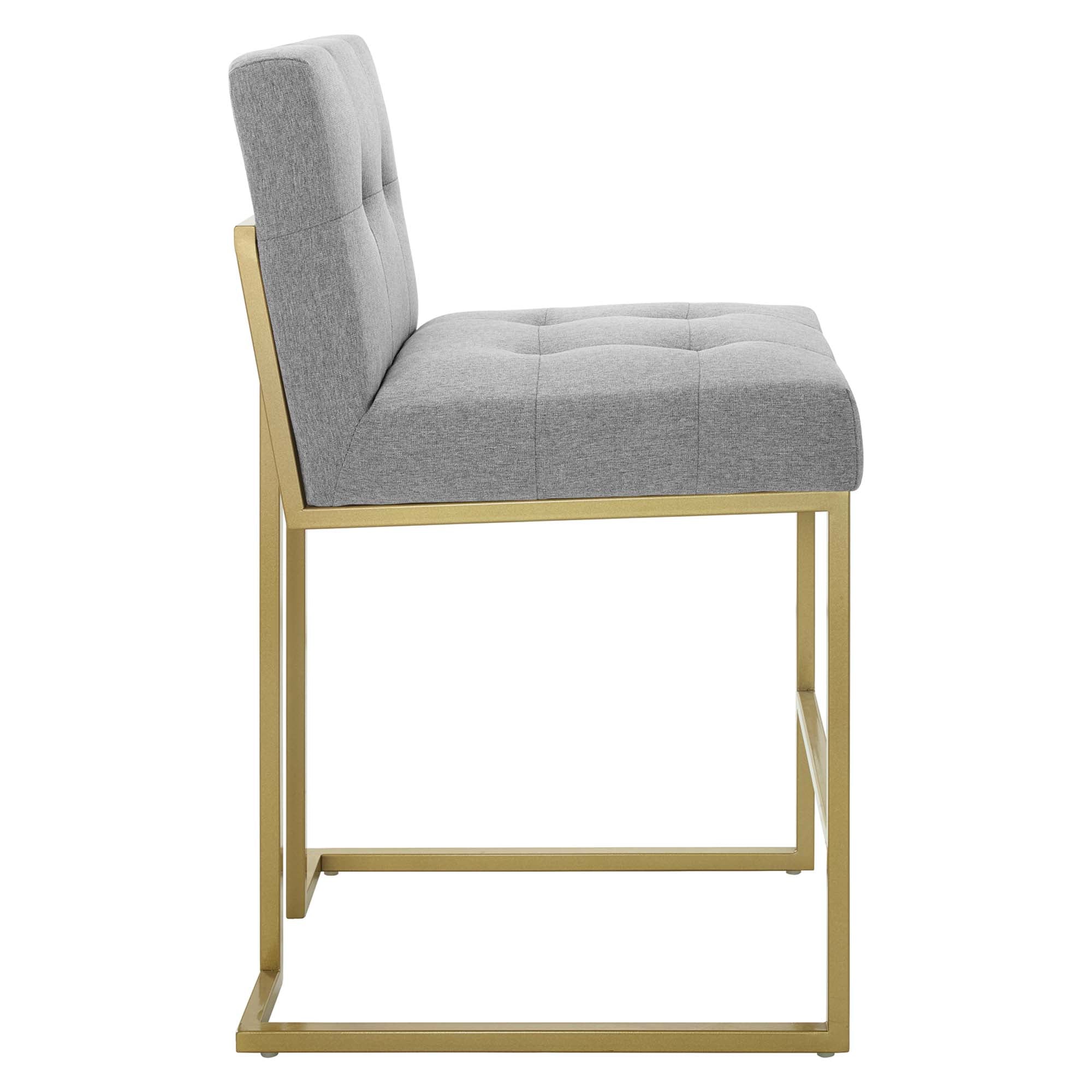 Privy Upholstered Fabric Counter Stool Set of 2, Gold Light Gray