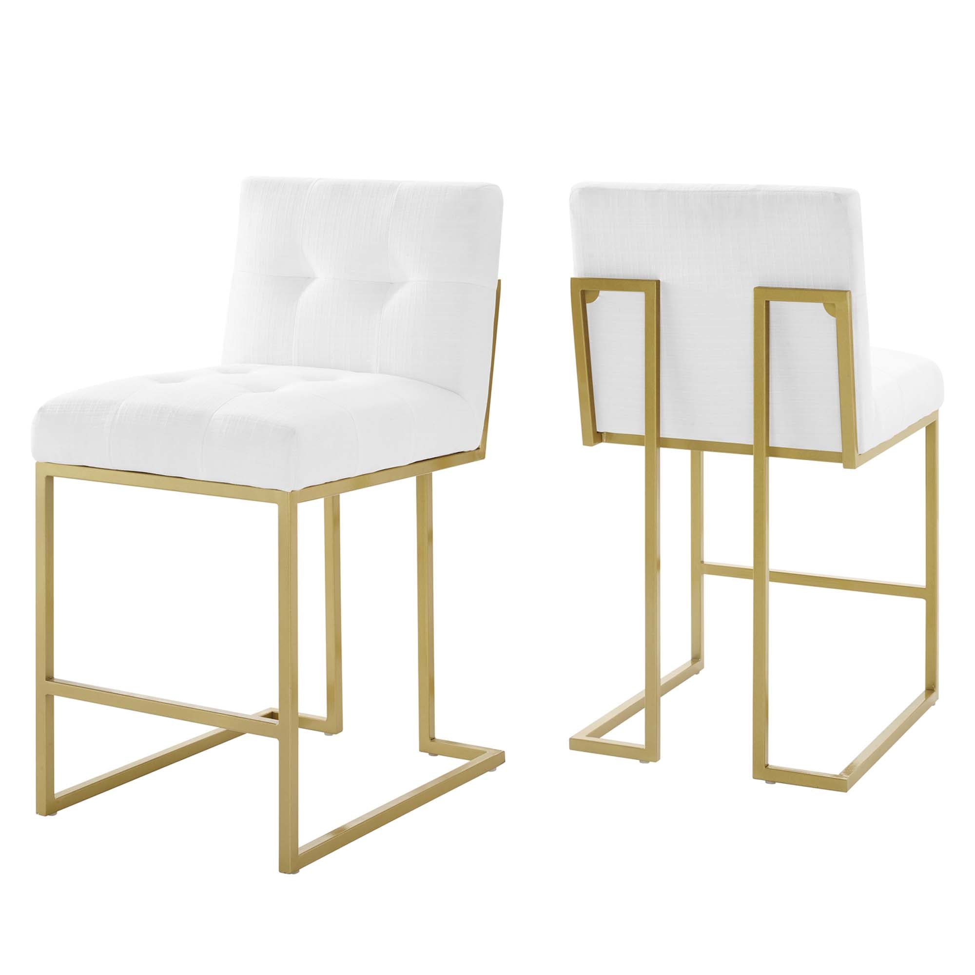 Privy Upholstered Fabric Counter Stool Set of 2, Gold White