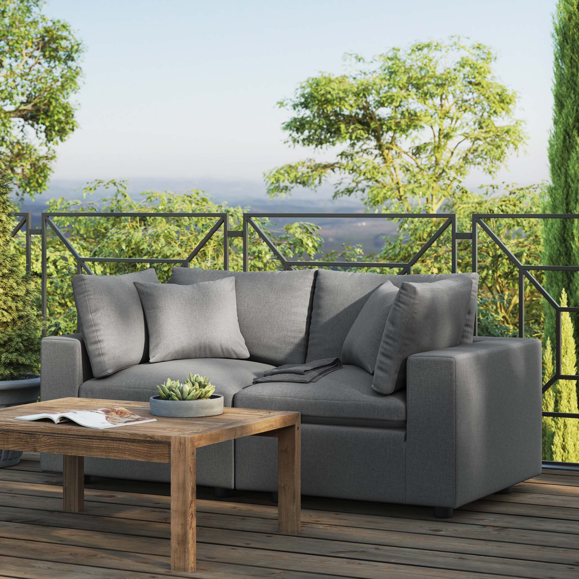 Commix Overstuffed Outdoor Patio Loveseat, Charcoal