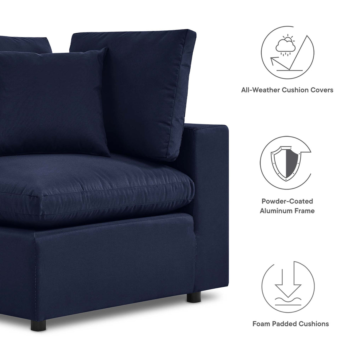 Commix Overstuffed Outdoor Patio Loveseat, Navy