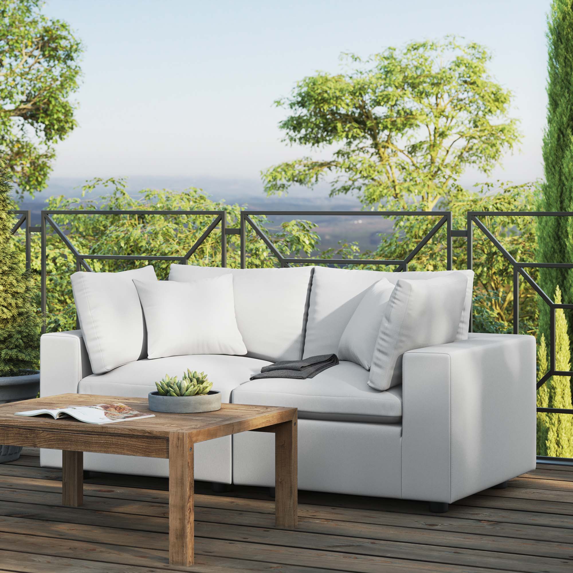 Commix Overstuffed Outdoor Patio Loveseat, White