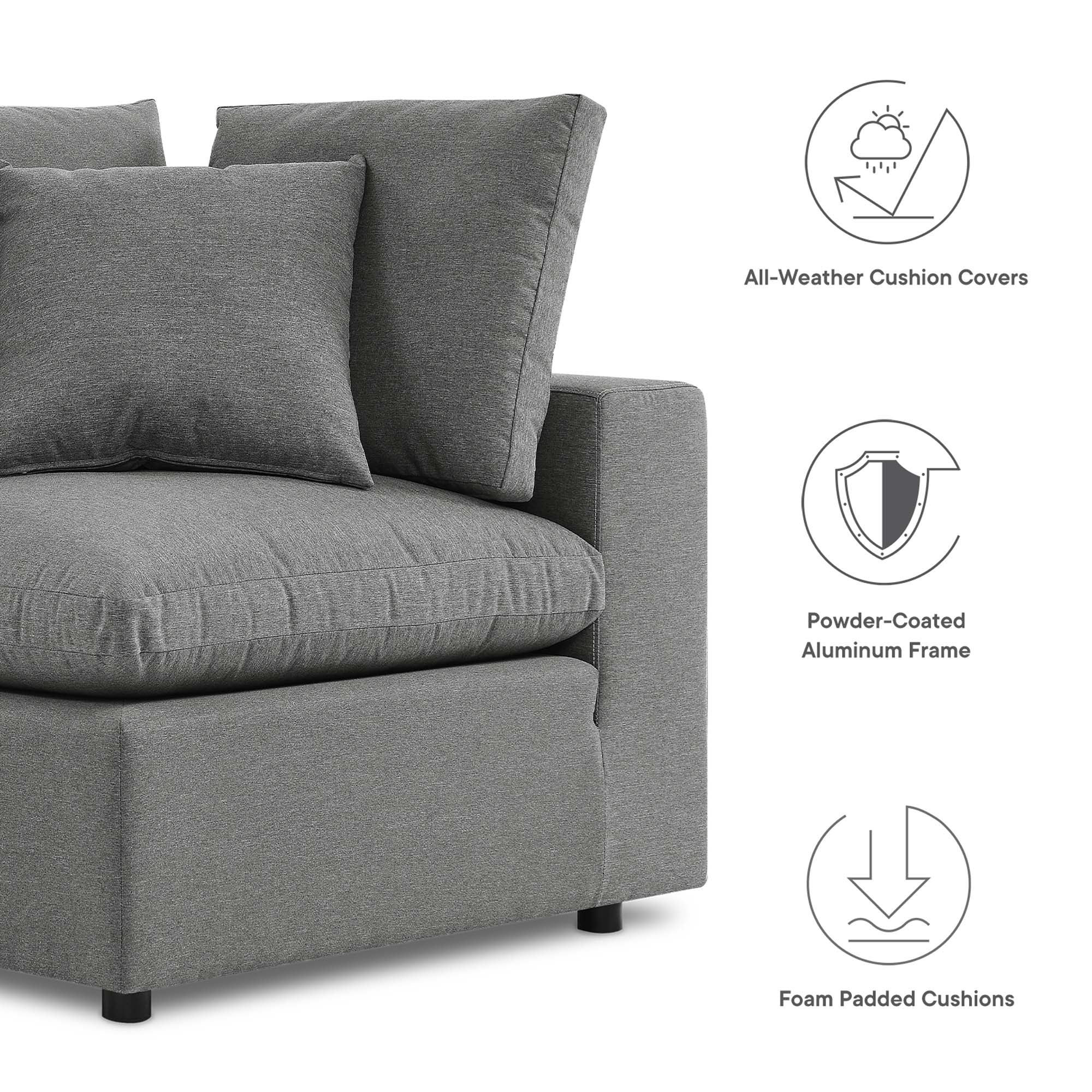 Commix Overstuffed Outdoor Patio Sofa, Charcoal