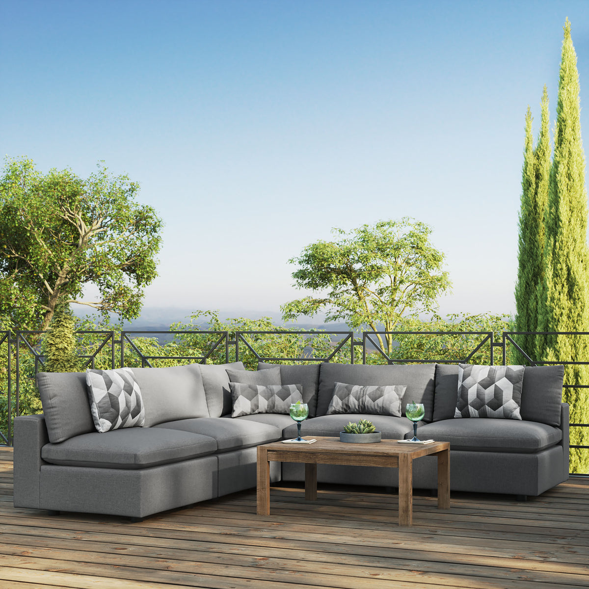 Commix 5-Piece Outdoor Patio Sectional Sofa, Charcoal
