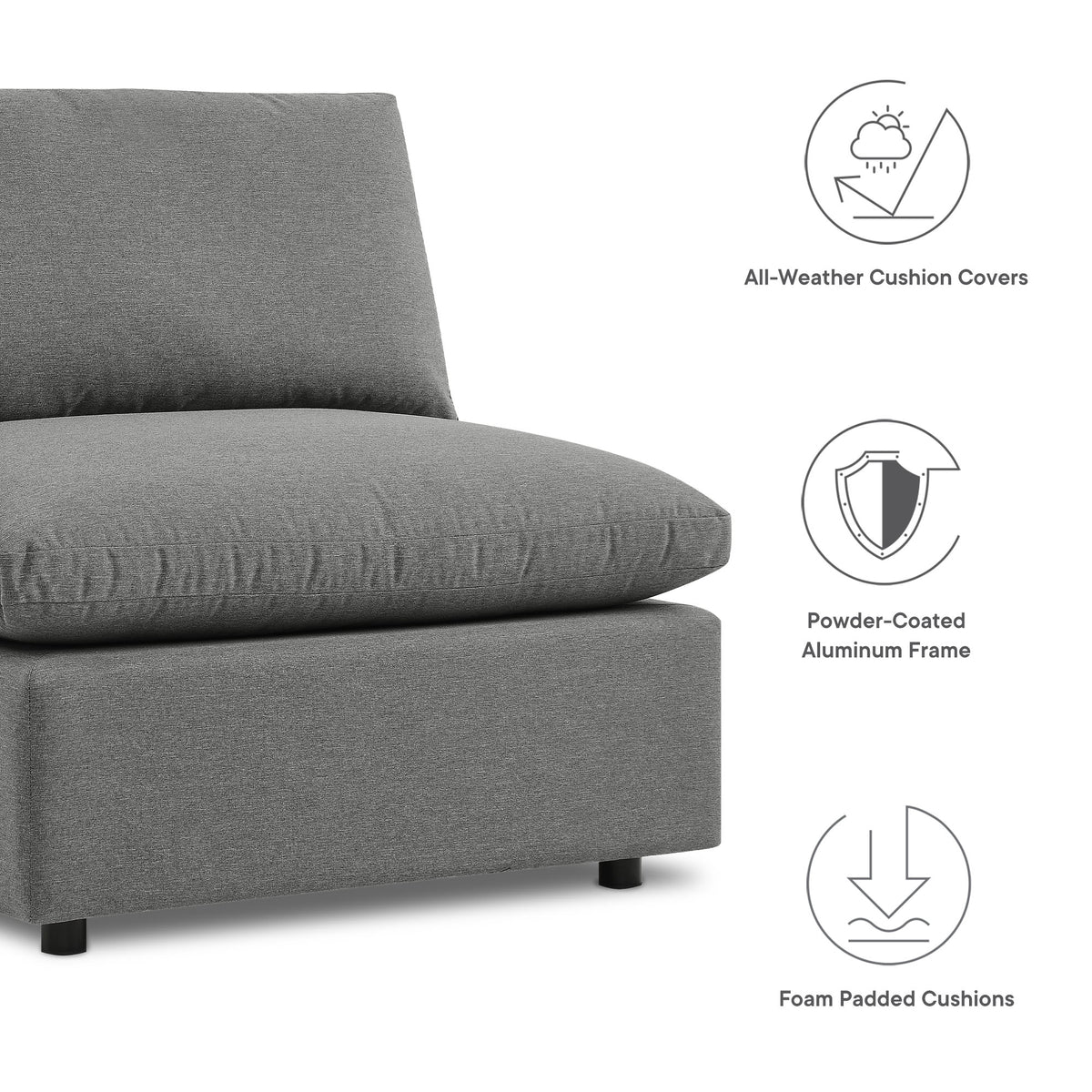 Commix 5-Piece Outdoor Patio Sectional Sofa, Charcoal