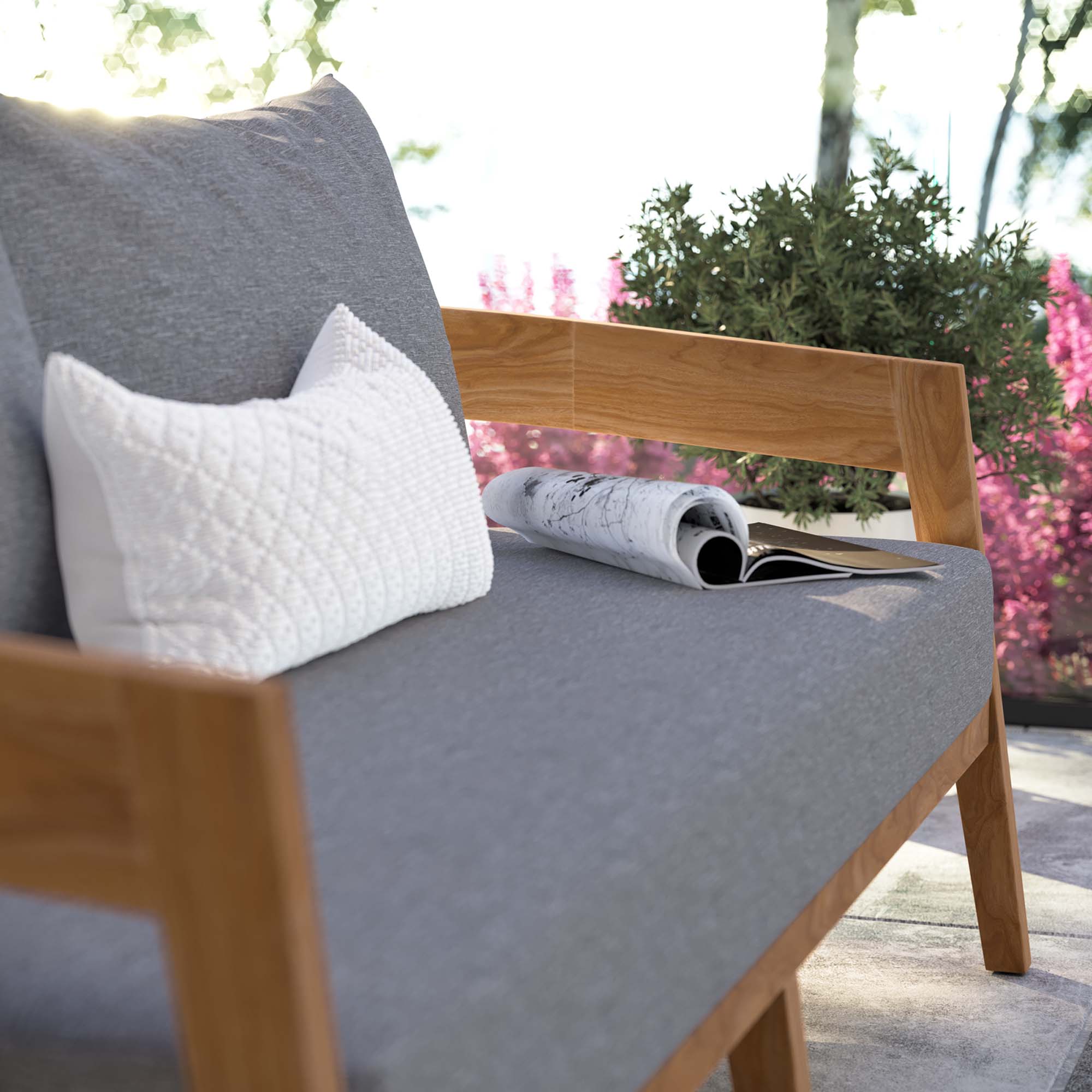 Brisbane Teak Wood Outdoor Patio Loveseat, Natural Gray