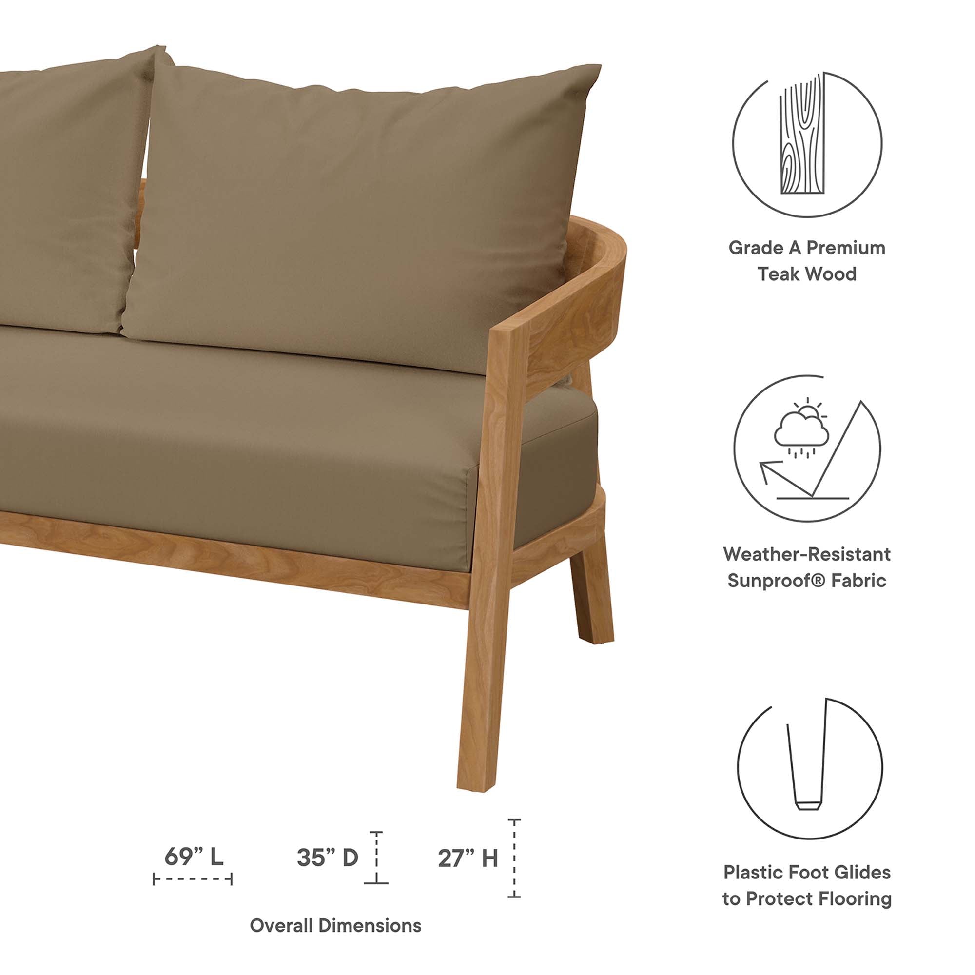 Brisbane Teak Wood Outdoor Patio Loveseat, Natural Light Brown
