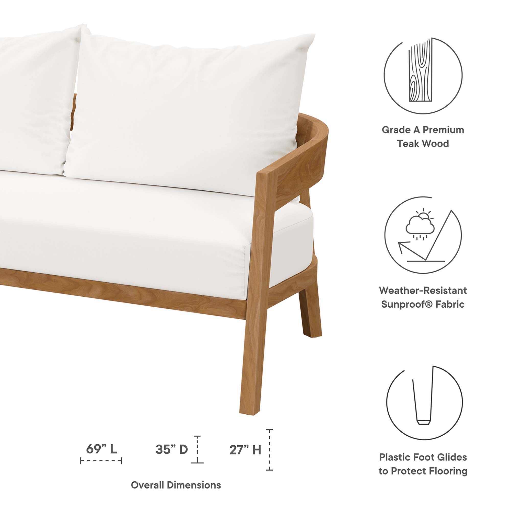 Brisbane Teak Wood Outdoor Patio Loveseat, Natural White