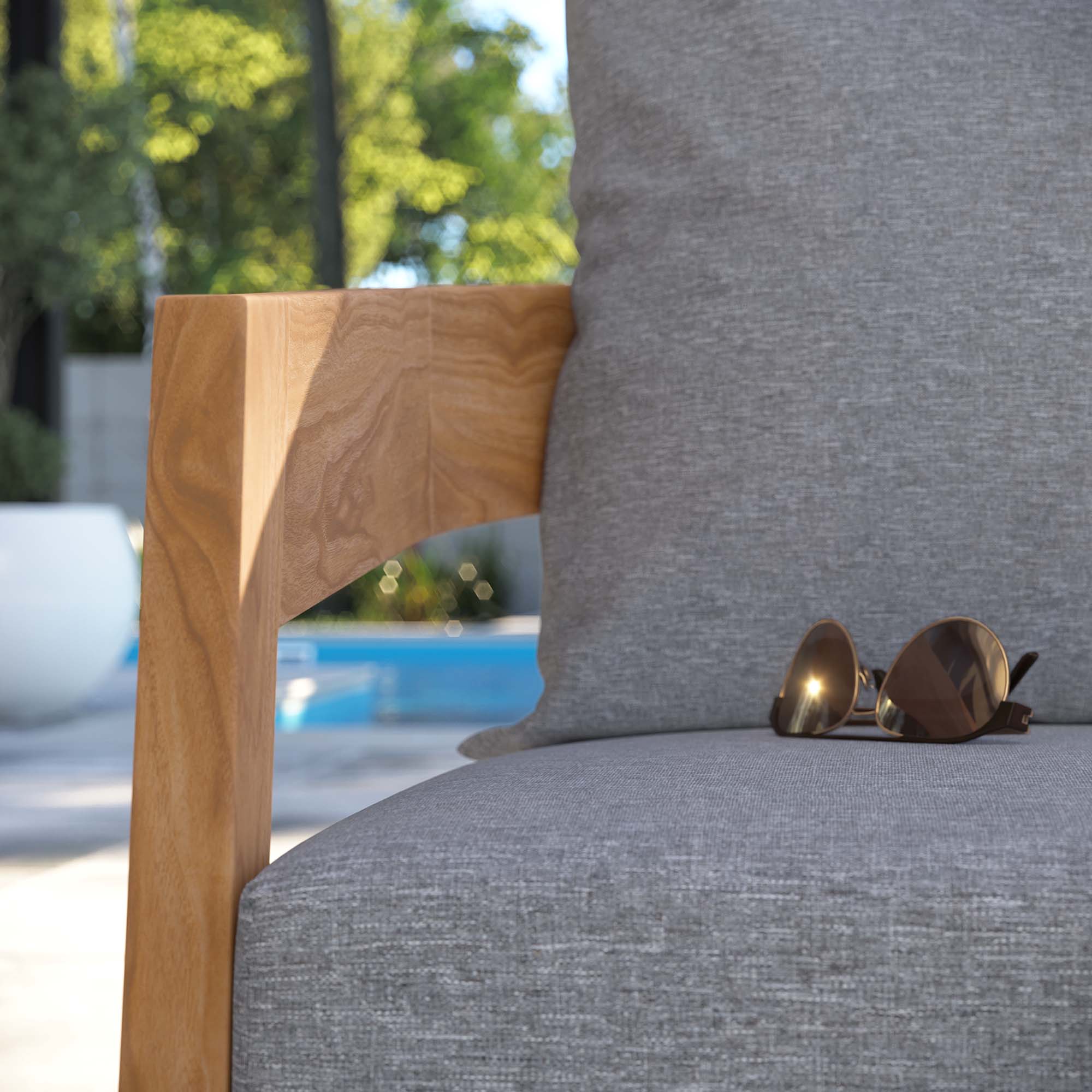 Brisbane Teak Wood Outdoor Patio Armchair, Natural Gray