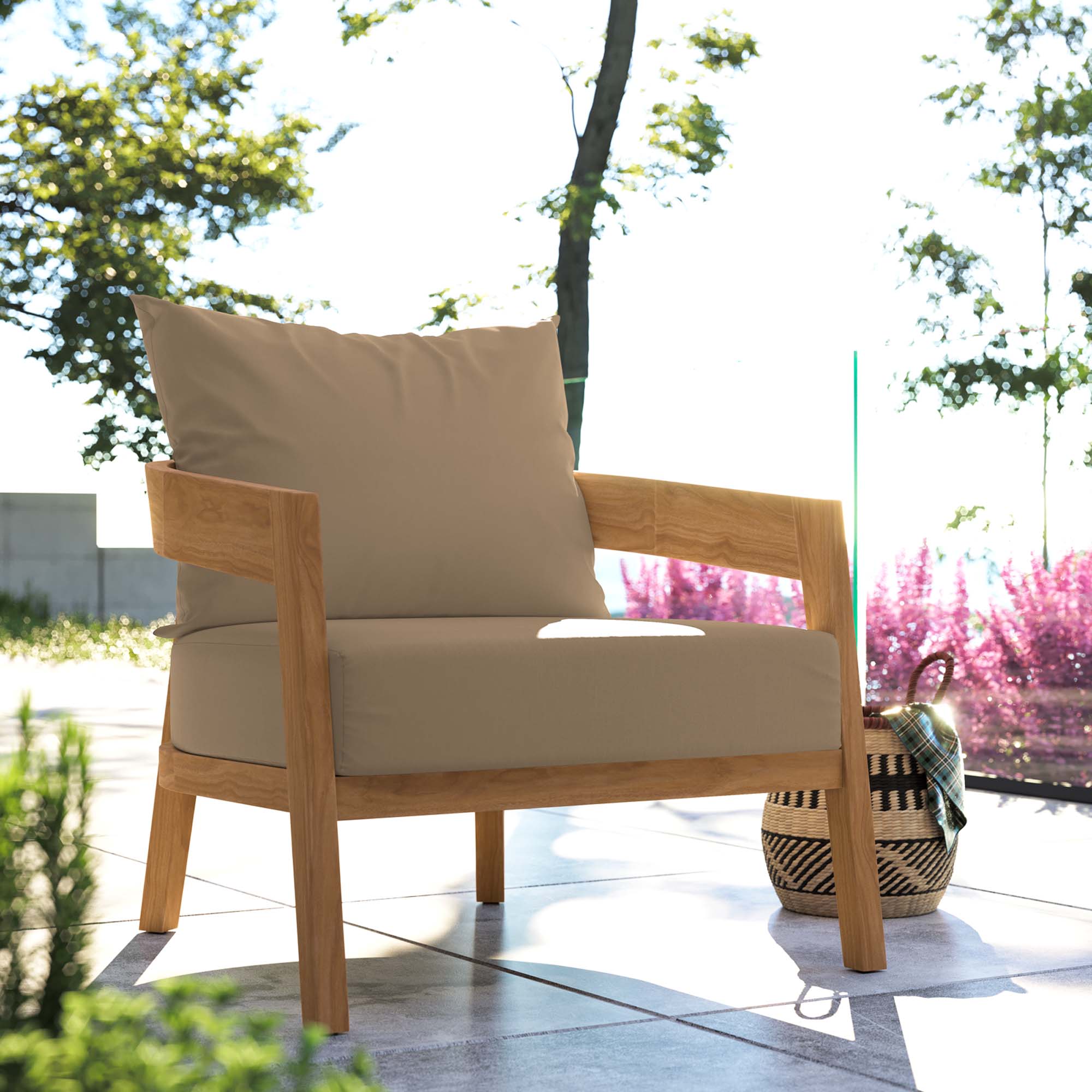Brisbane Teak Wood Outdoor Patio Armchair, Natural Light Brown