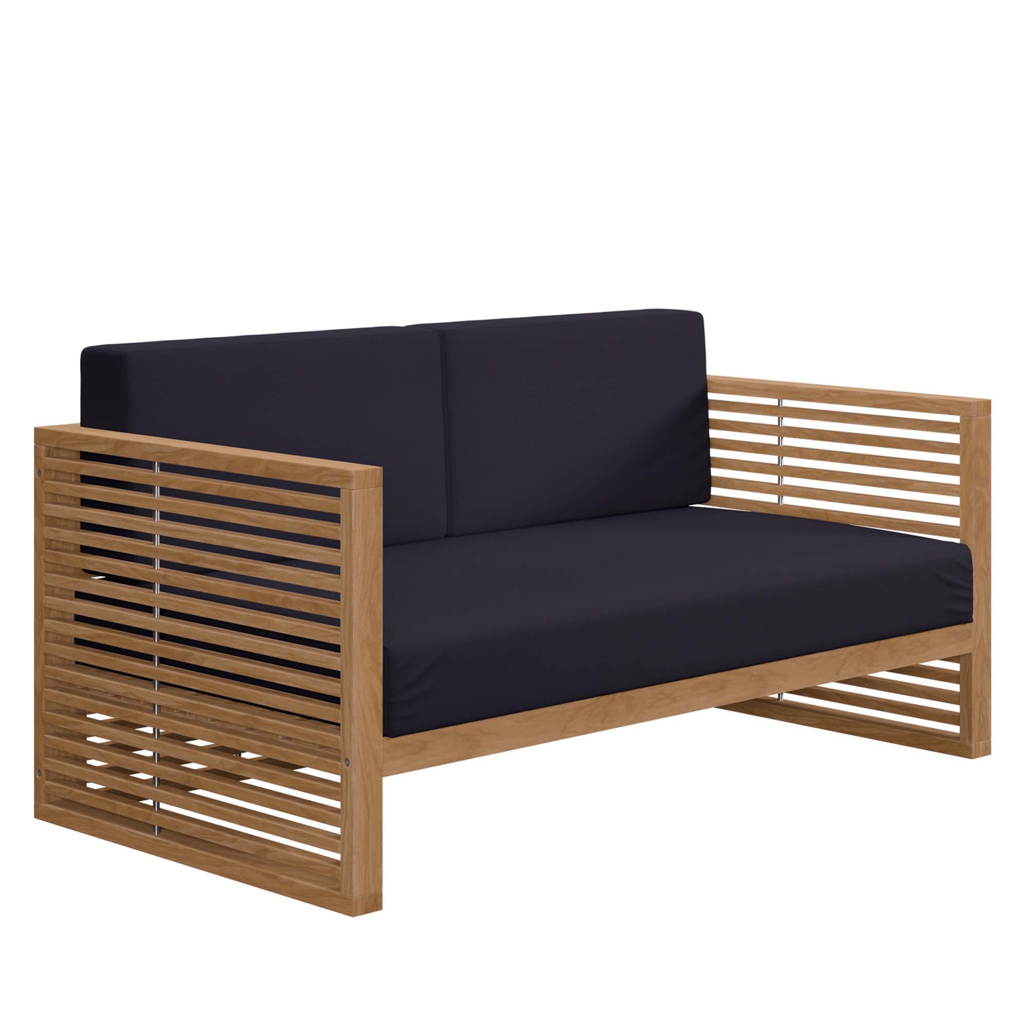 Carlsbad Teak Wood Outdoor Patio Loveseat, Natural Navy