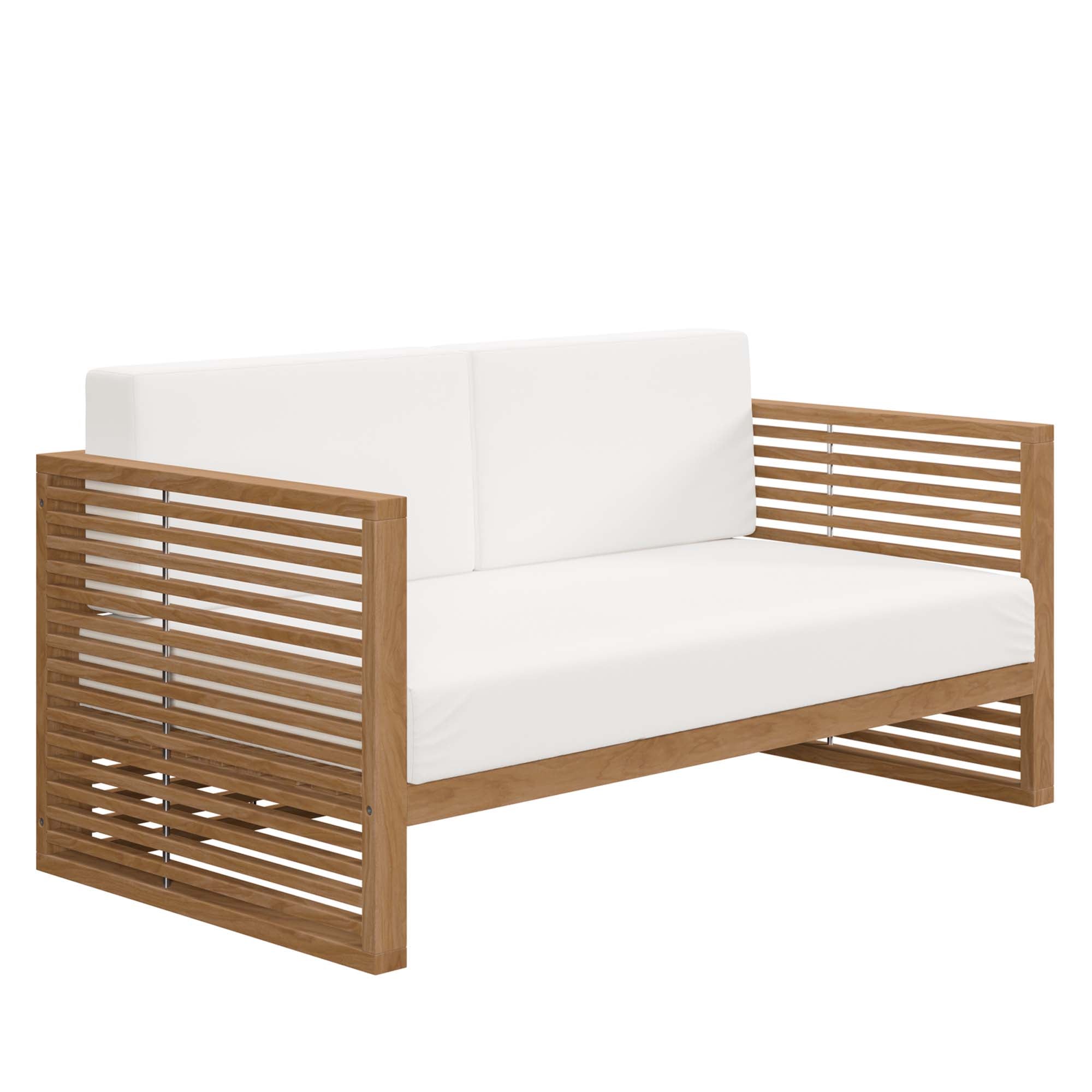 Carlsbad Teak Wood Outdoor Patio Loveseat, Natural White
