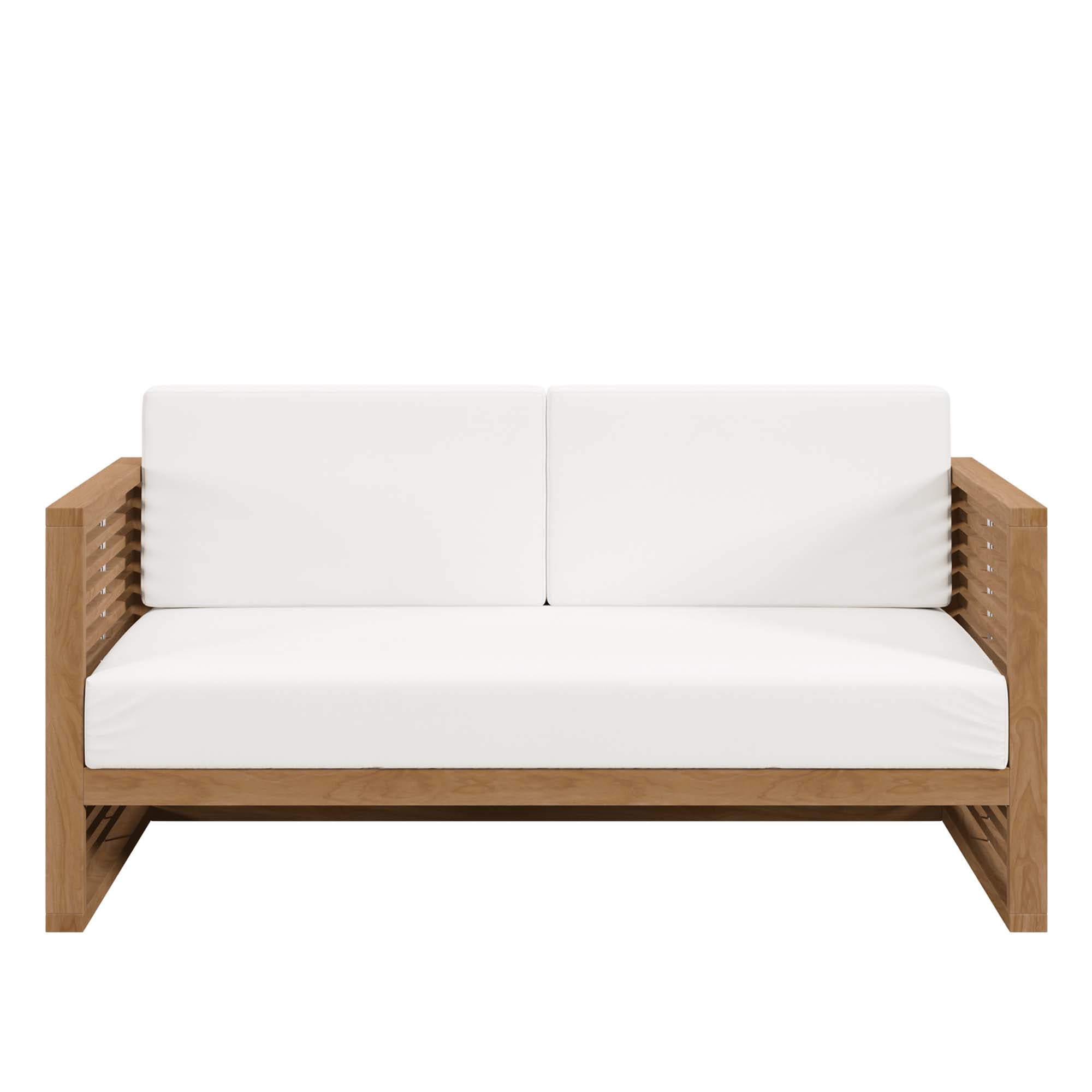 Carlsbad Teak Wood Outdoor Patio Loveseat, Natural White