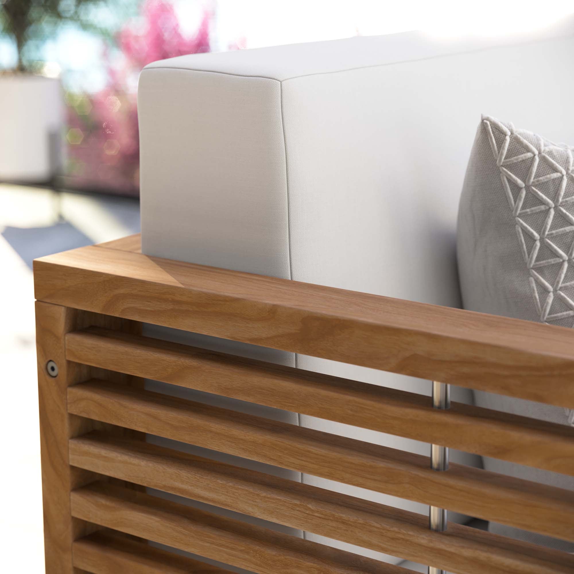 Carlsbad Teak Wood Outdoor Patio Loveseat, Natural White