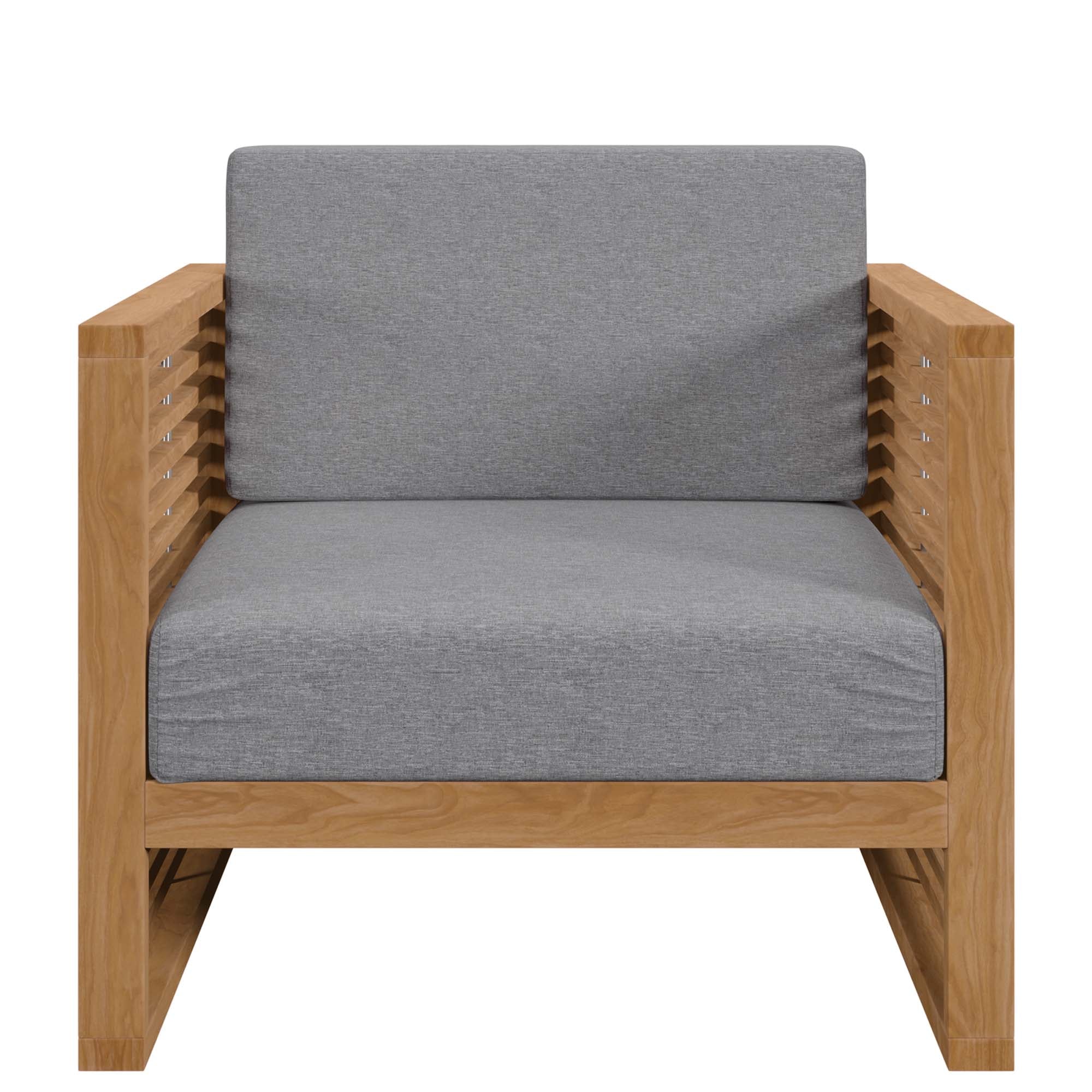 Carlsbad Teak Wood Outdoor Patio Armchair, Natural Gray