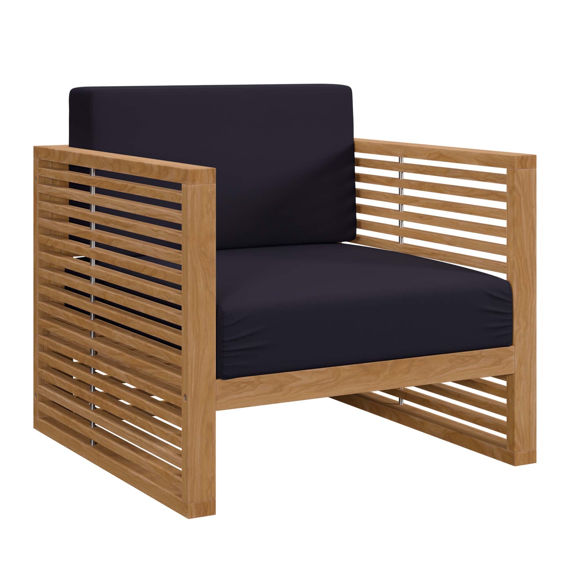 Carlsbad Teak Wood Outdoor Patio Armchair, Natural Navy
