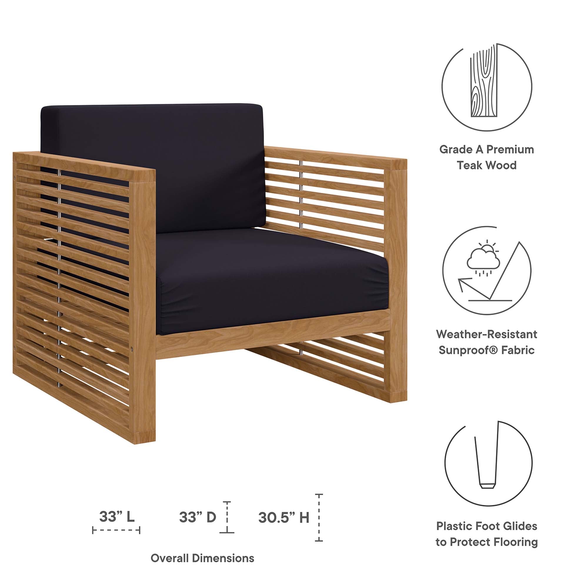 Carlsbad Teak Wood Outdoor Patio Armchair, Natural Navy