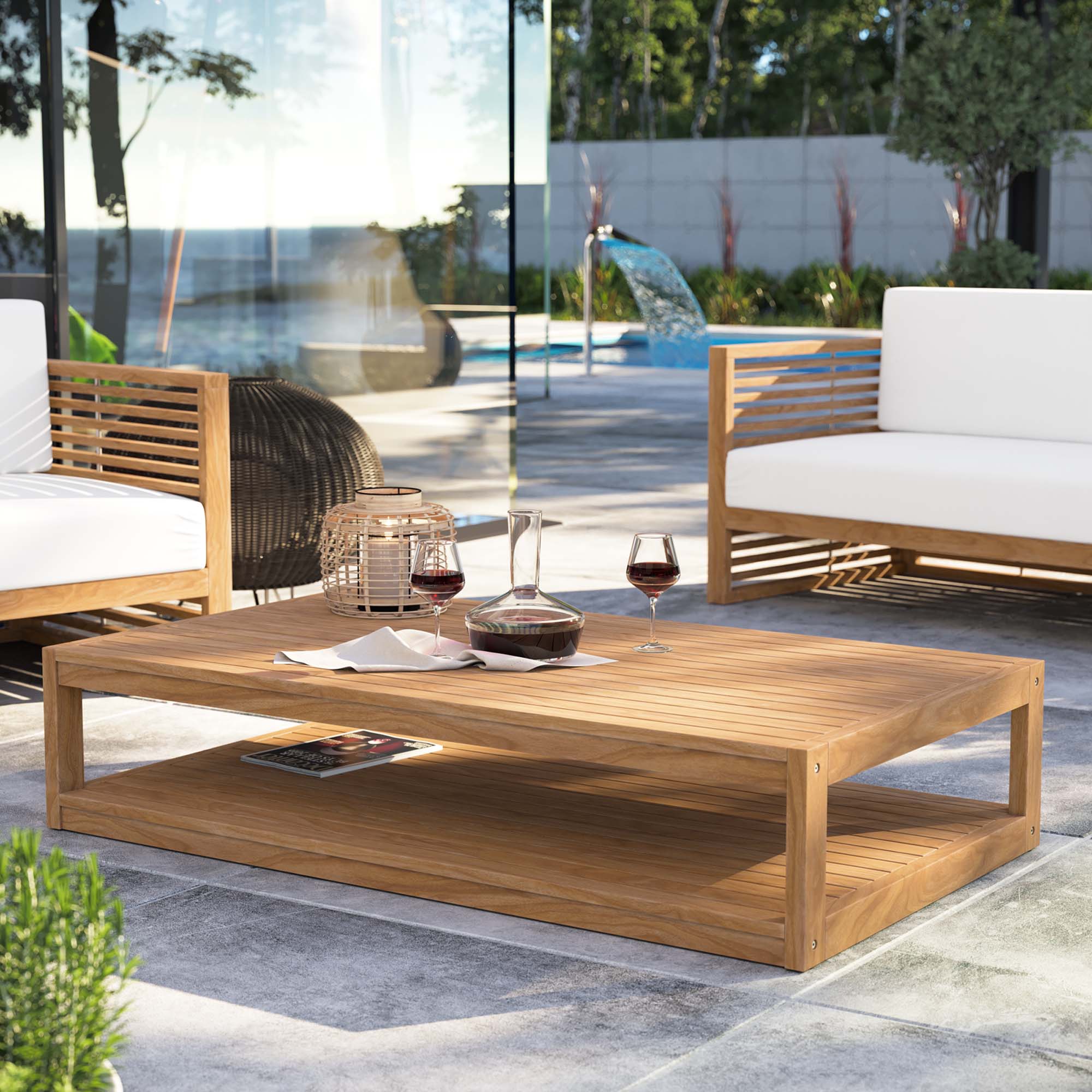 Carlsbad Teak Wood Outdoor Patio Coffee Table, Natural