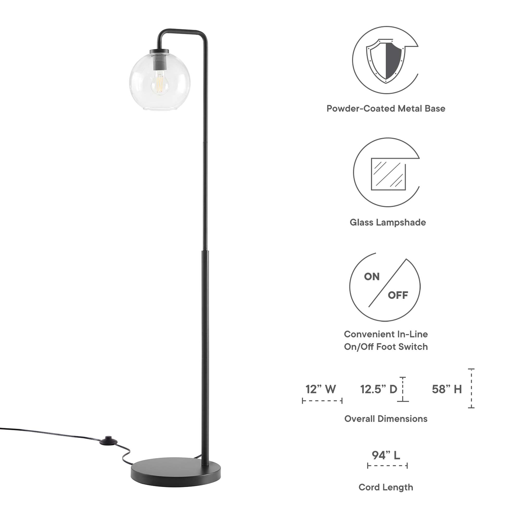 Silo Glass Globe Glass and Metal Floor Lamp, Black