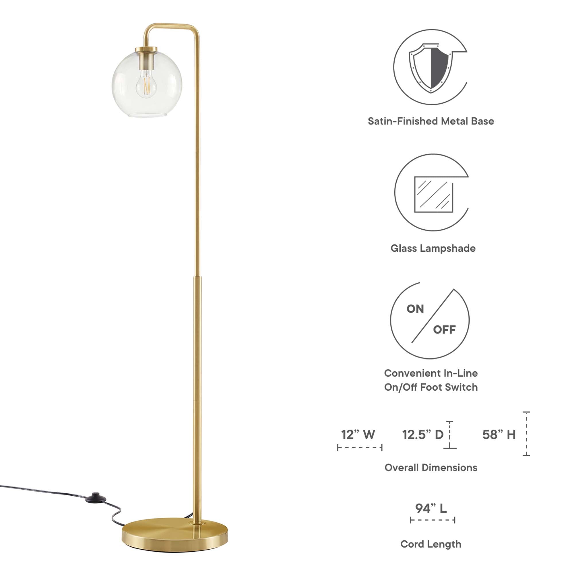 Silo Glass Globe Glass and Metal Floor Lamp, Satin Brass