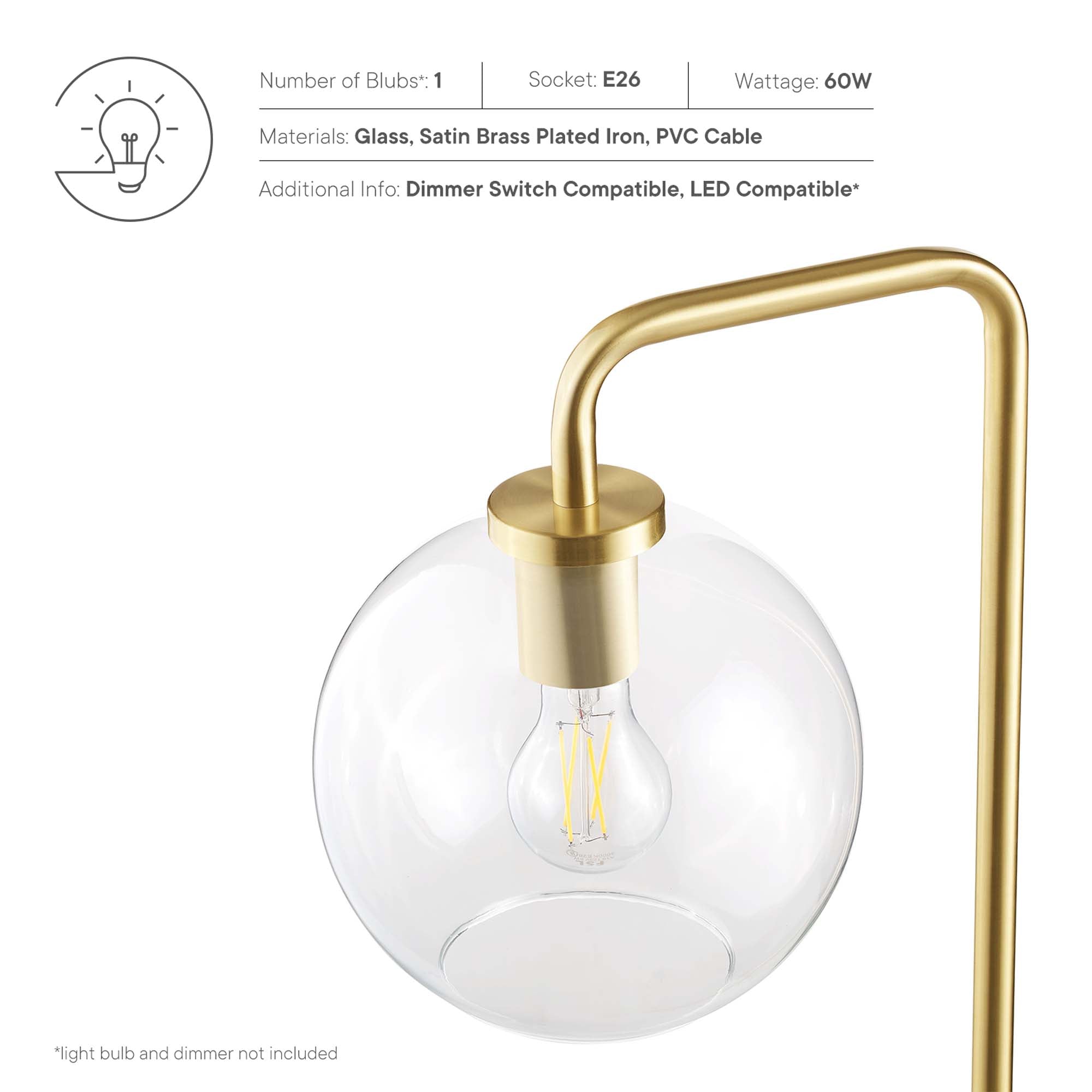 Silo Glass Globe Glass and Metal Floor Lamp, Satin Brass