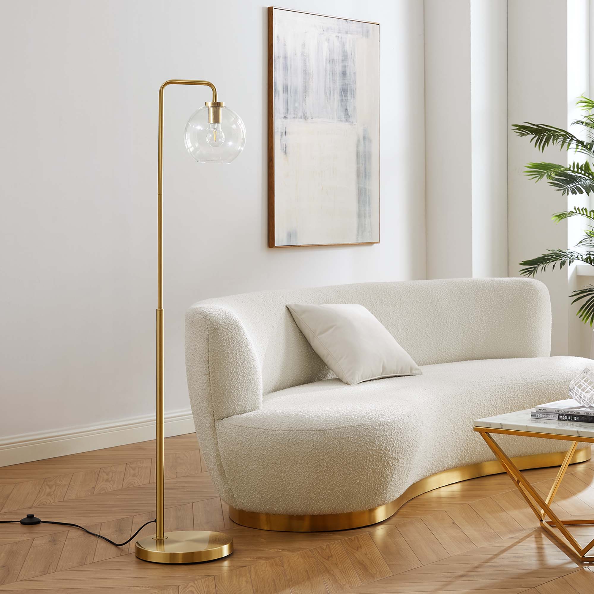 Silo Glass Globe Glass and Metal Floor Lamp, Satin Brass