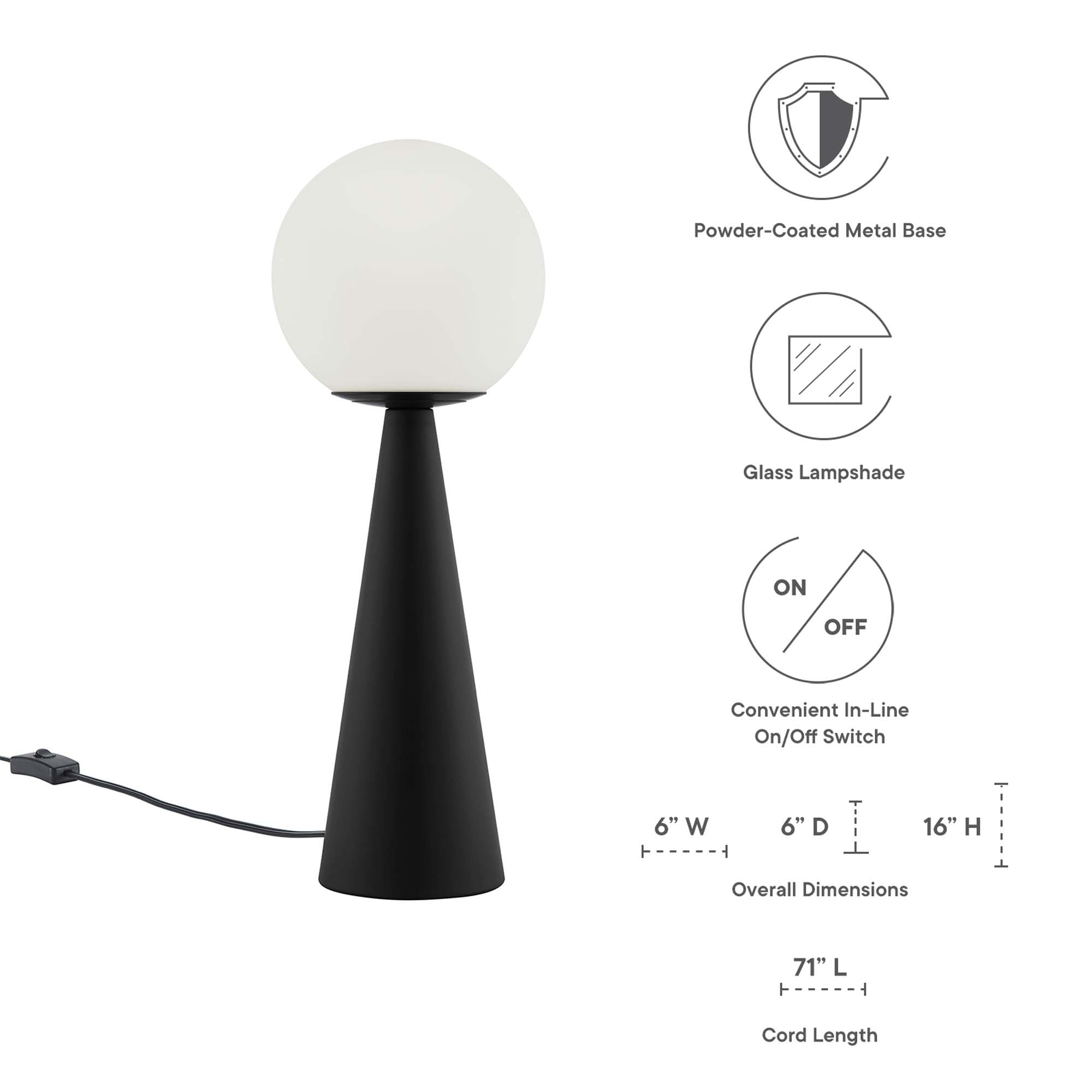 Apex Glass Globe Glass Table Lamp, White Black