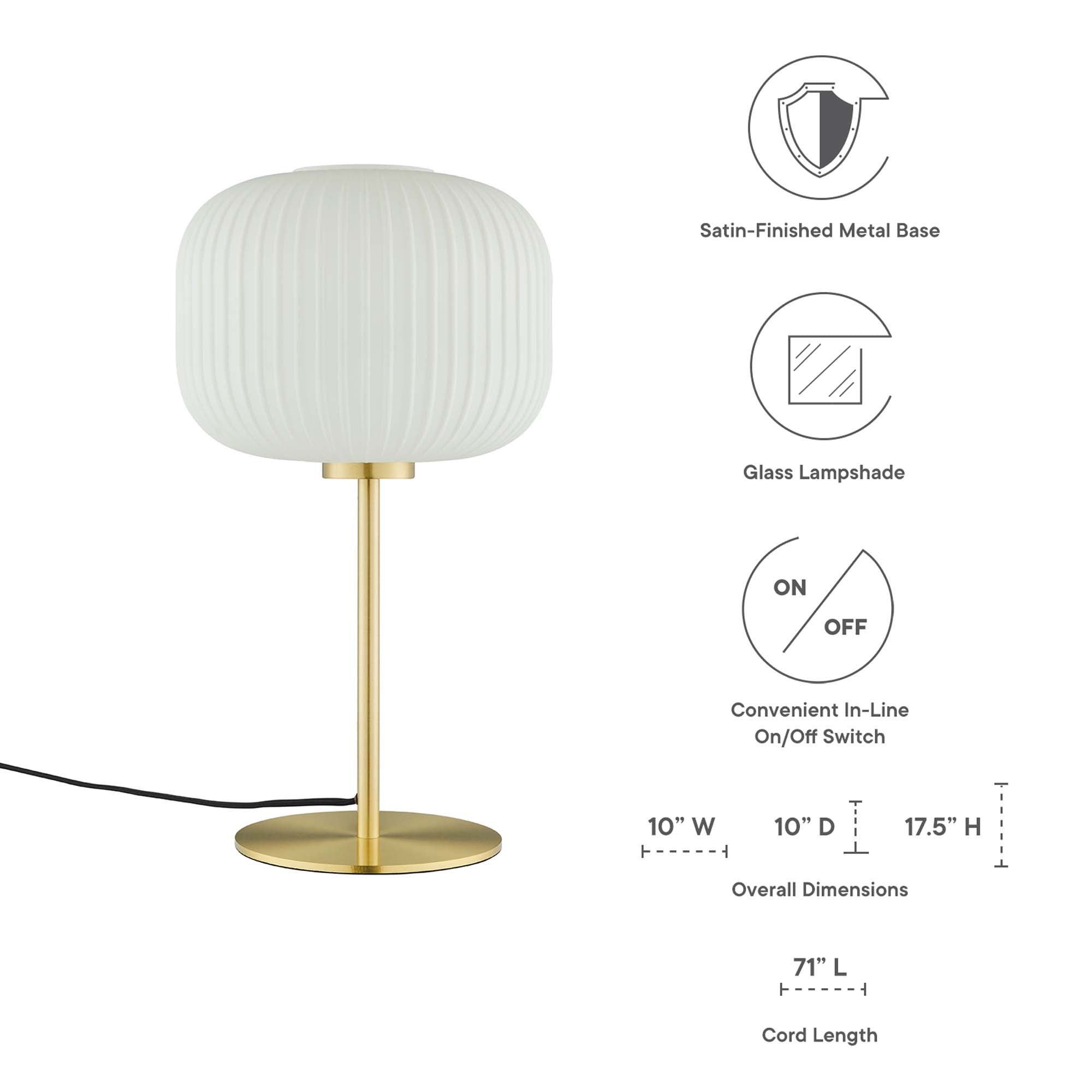 Reprise Glass Sphere Glass and Metal Table Lamp, White Satin Brass
