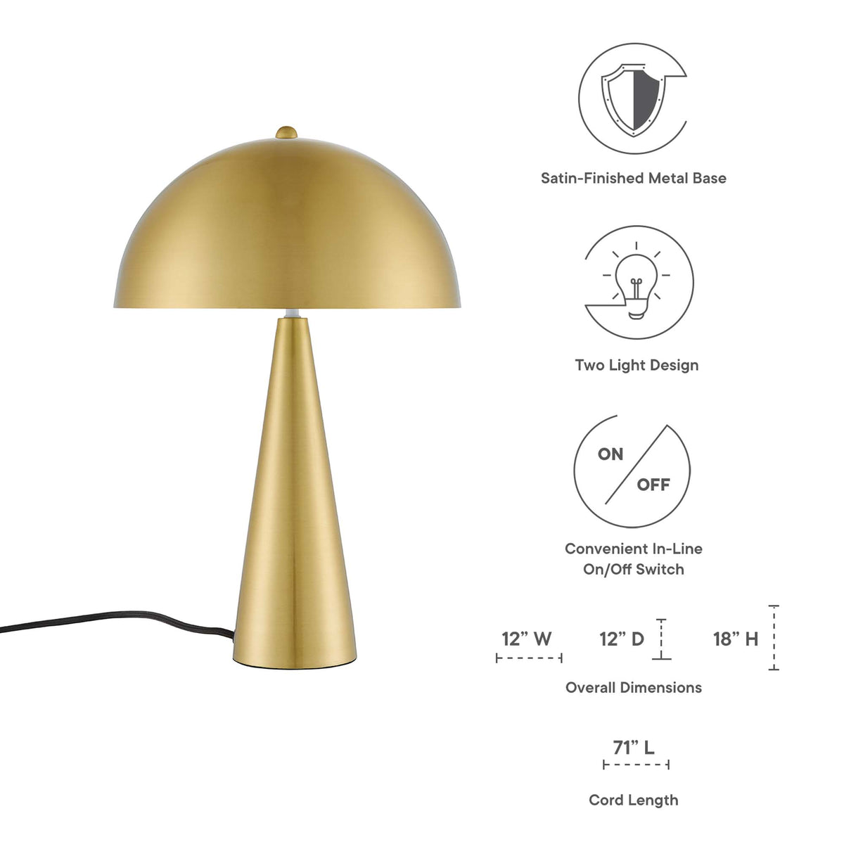 Selena Metal Table Lamp, Satin Brass