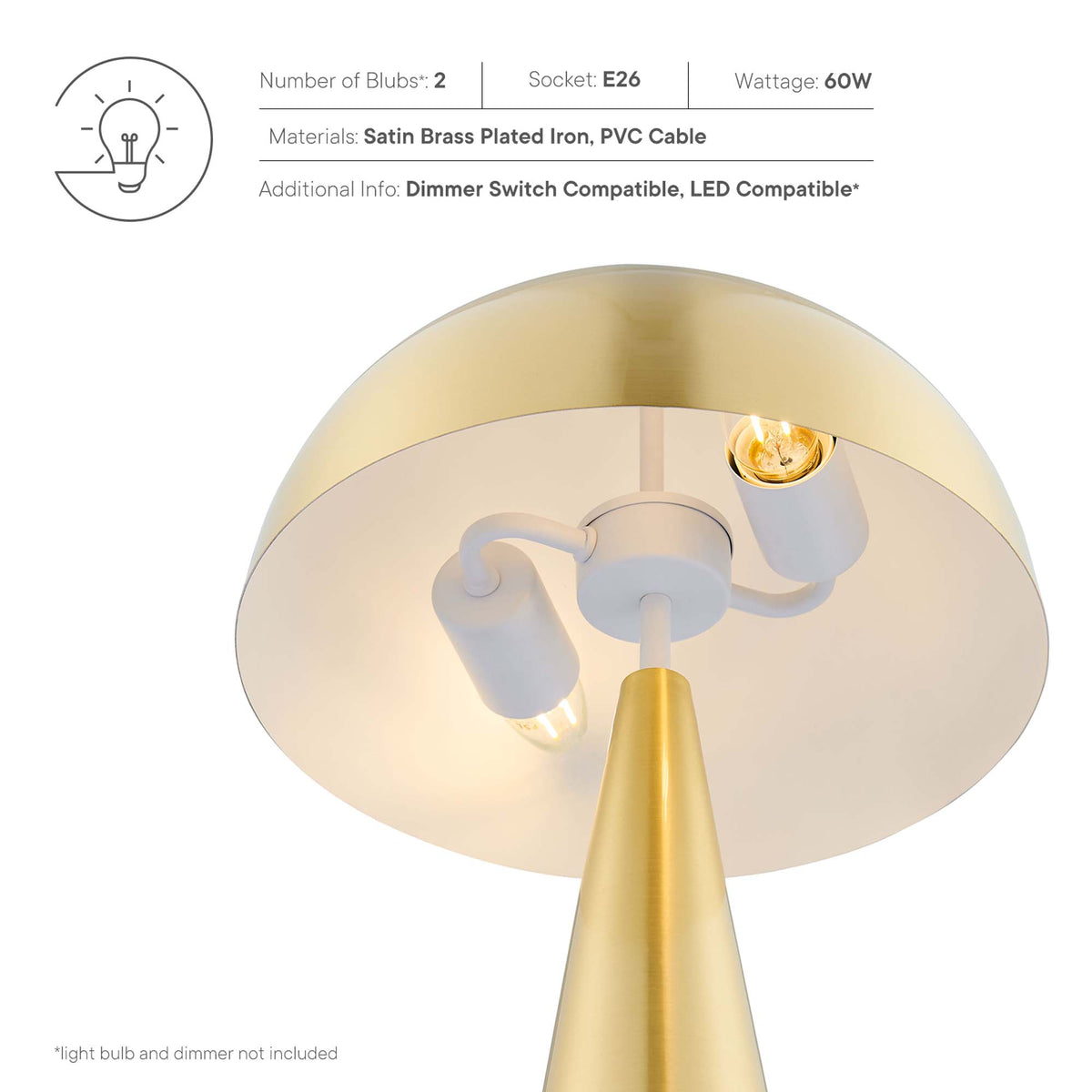 Selena Metal Table Lamp, Satin Brass