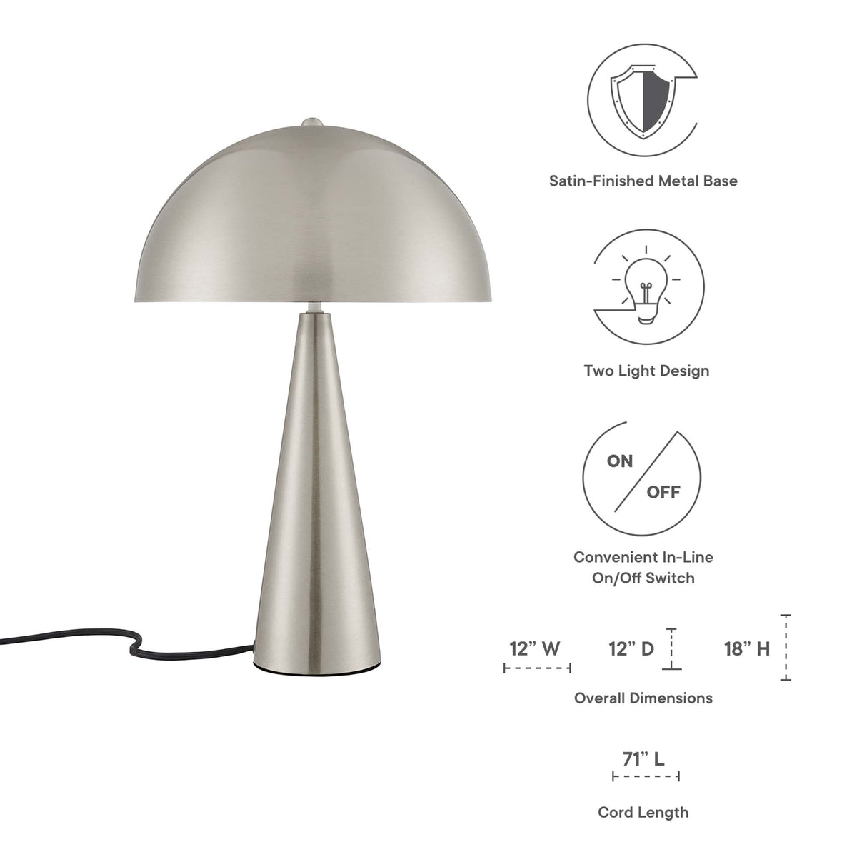 Selena Metal Table Lamp, Satin Nickel