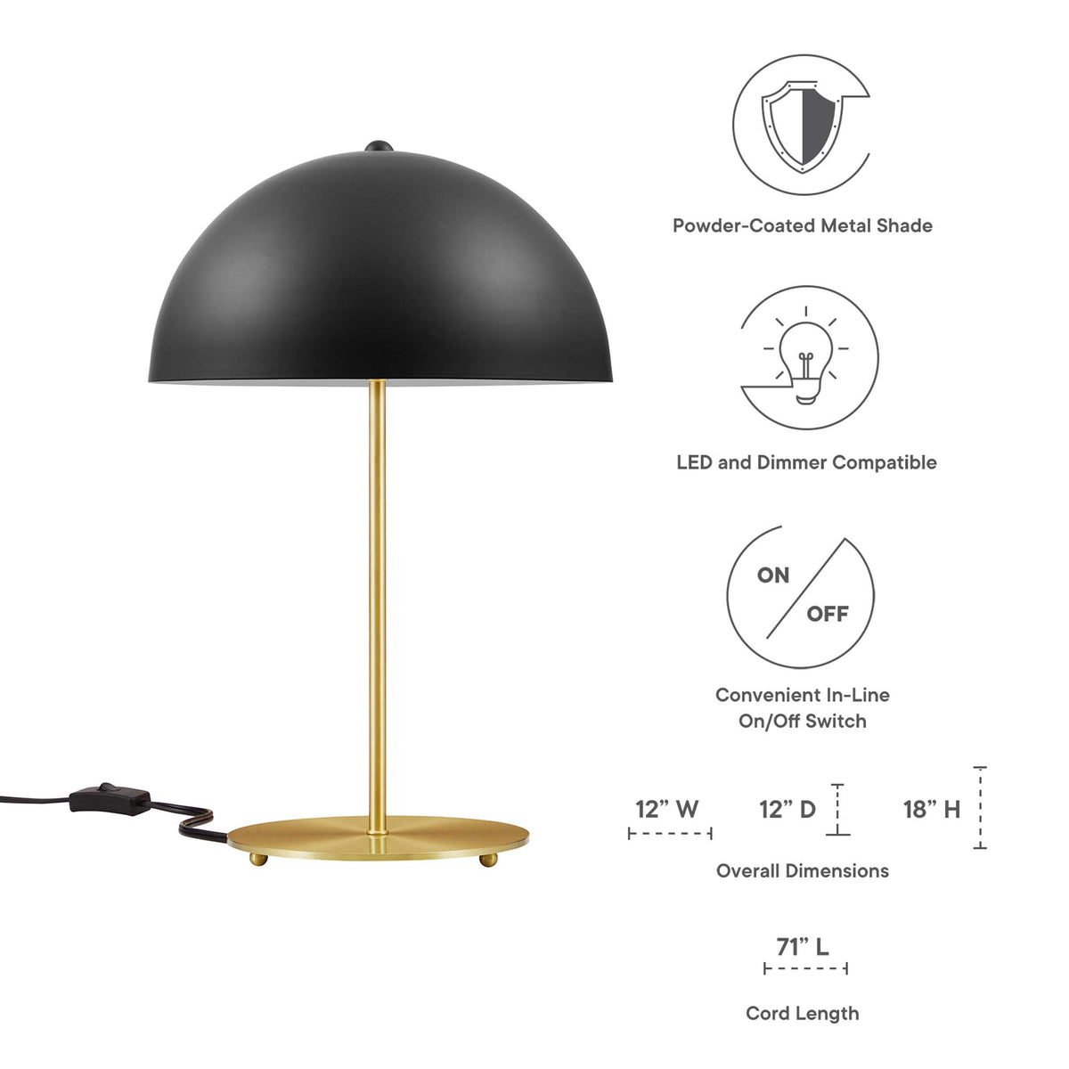 Ideal Metal Table Lamp, Black Satin Brass
