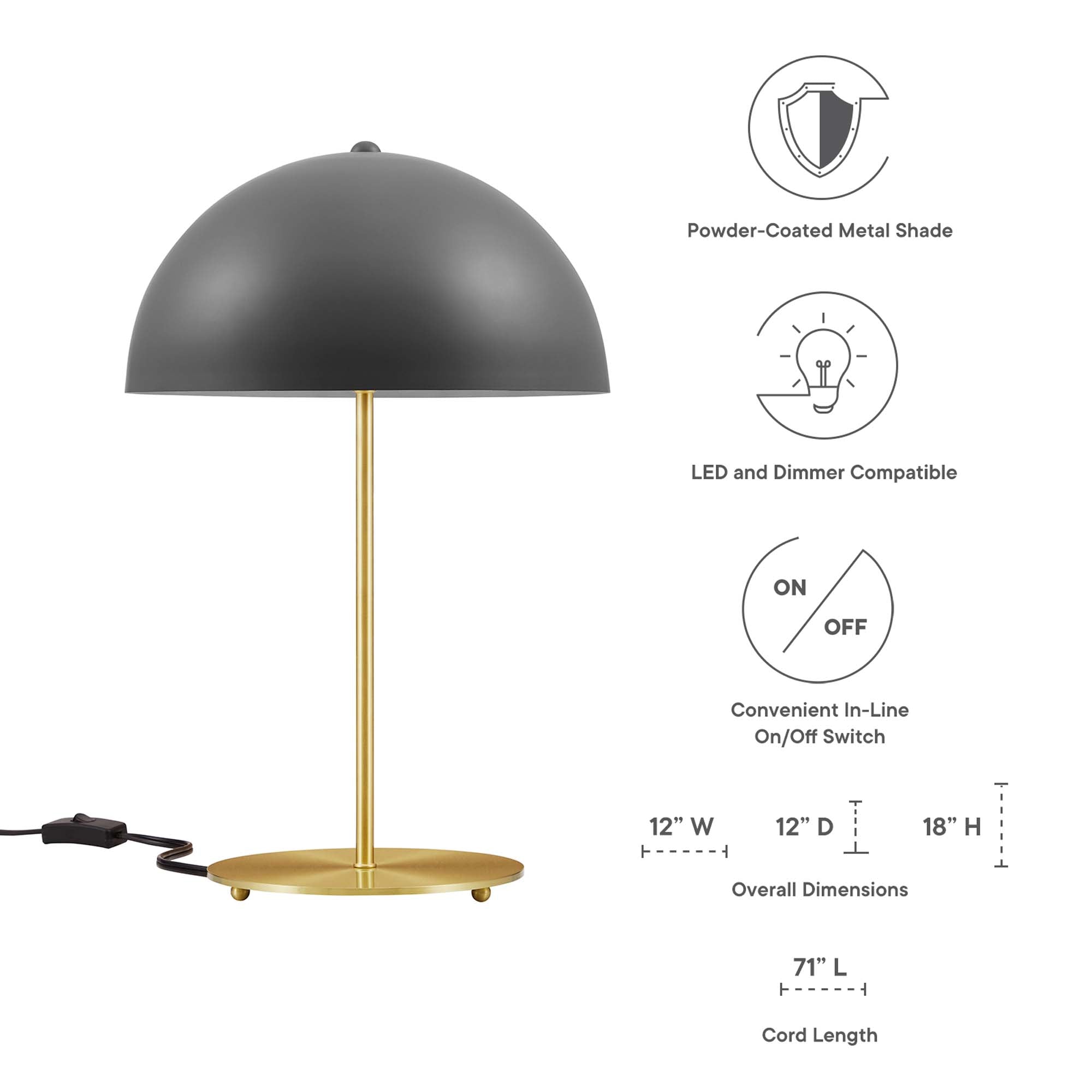Ideal Metal Table Lamp, Gray Satin Brass