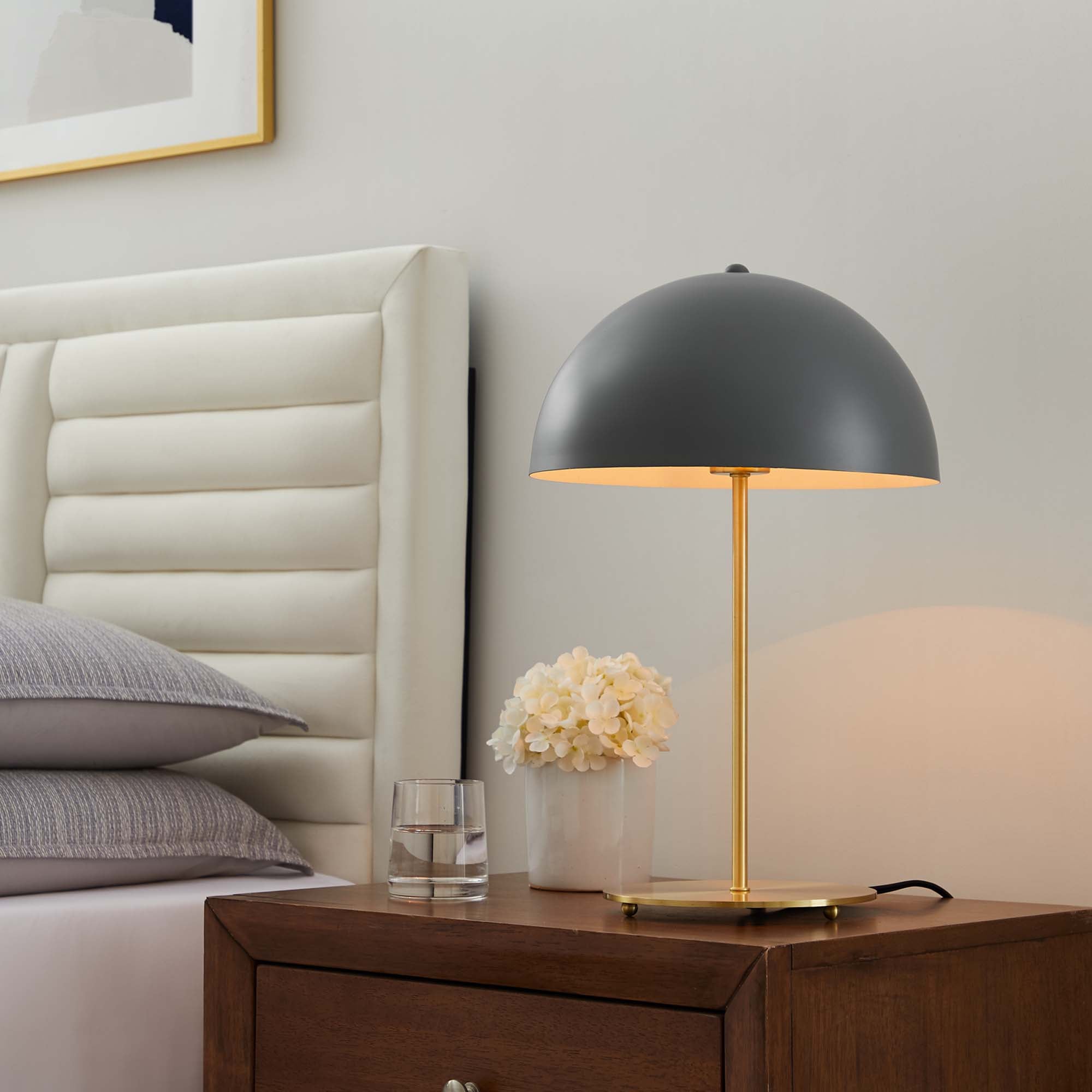 Ideal Metal Table Lamp, Gray Satin Brass