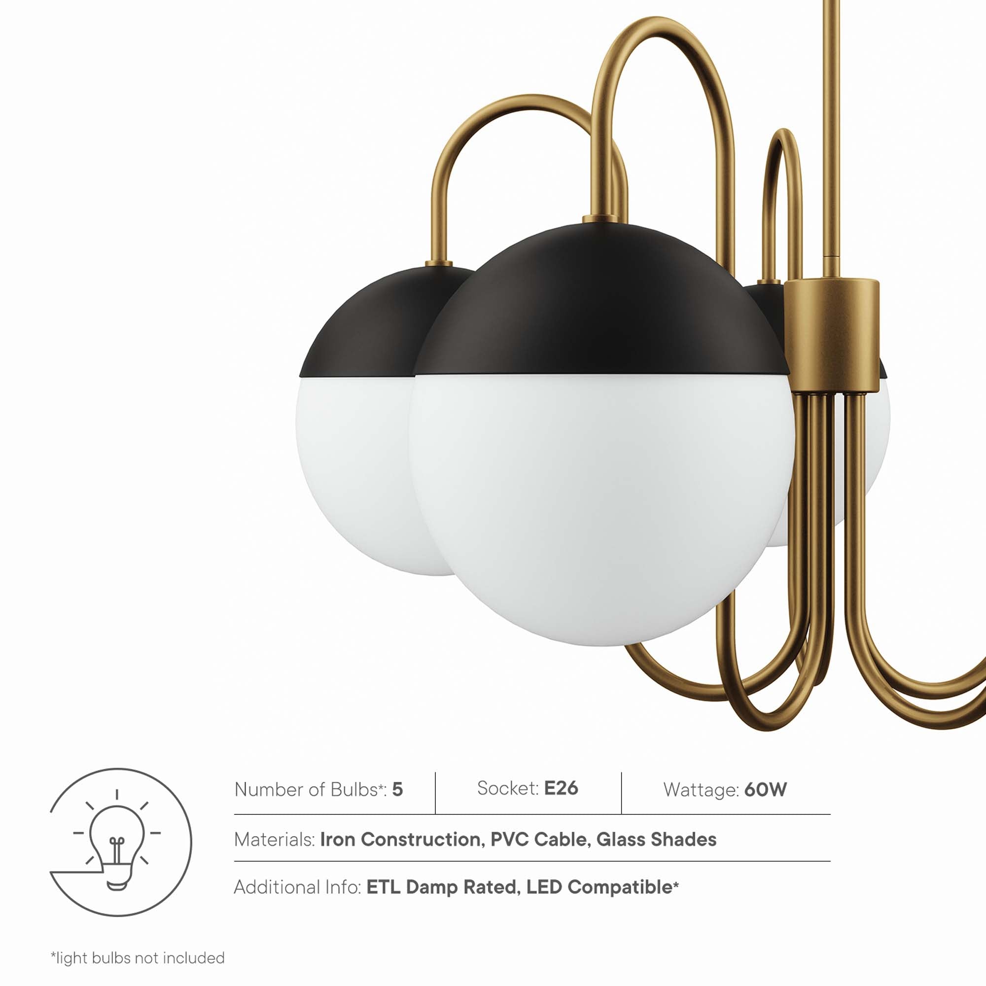 Stellar 5-Light Chandelier, Opal Satin Brass
