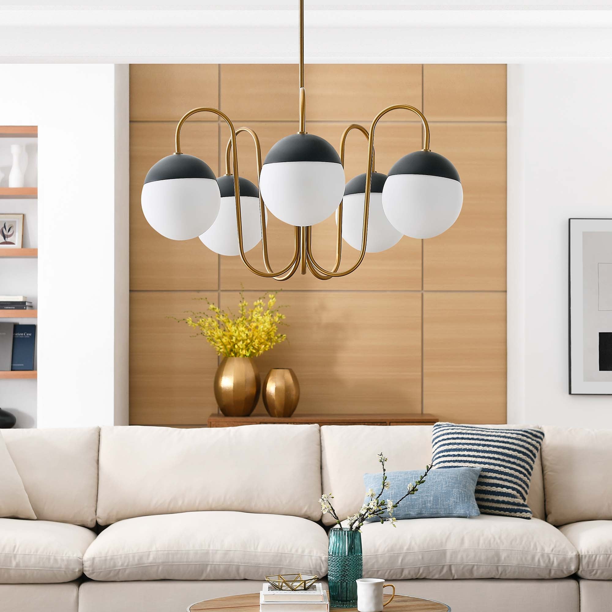 Stellar 5-Light Chandelier, Opal Satin Brass