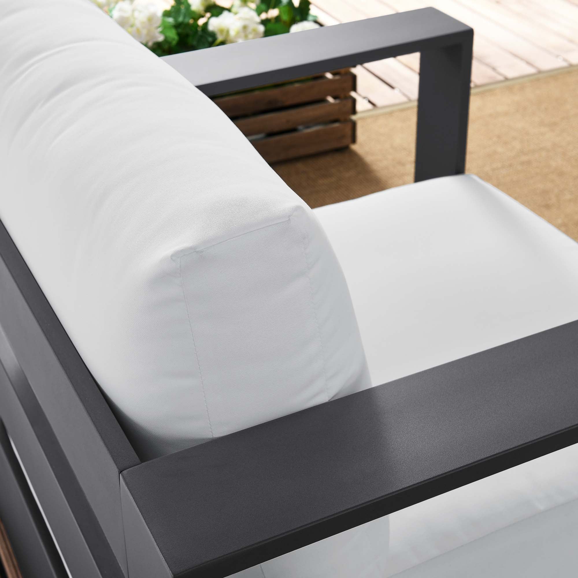 Tahoe Outdoor Patio Powder-Coated Aluminum Armchair, Gray White