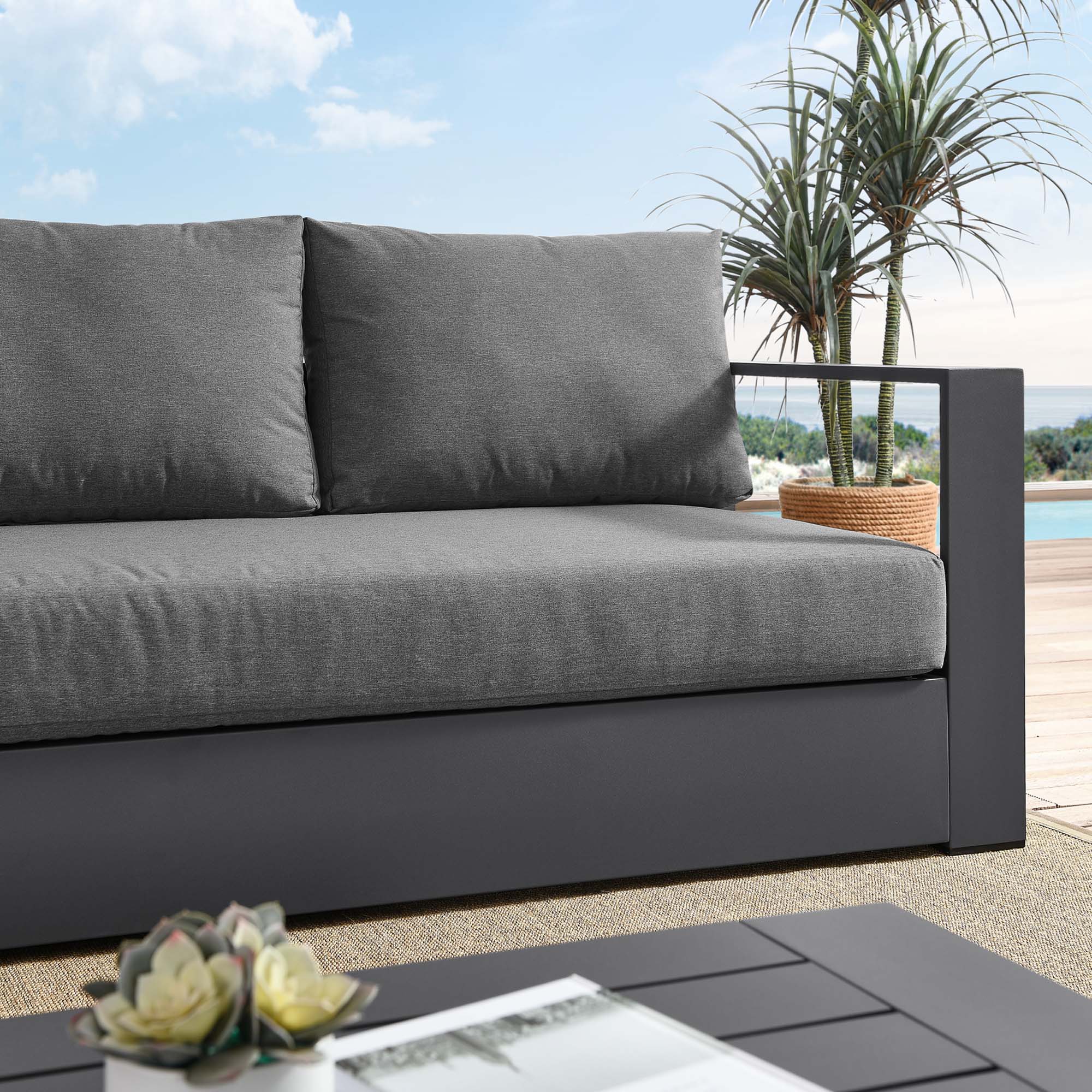 Tahoe Outdoor Patio Powder-Coated Aluminum Sofa, Gray Charcoal