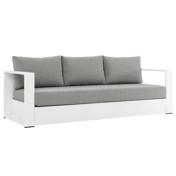 Tahoe Outdoor Patio Powder-Coated Aluminum Sofa, White Gray