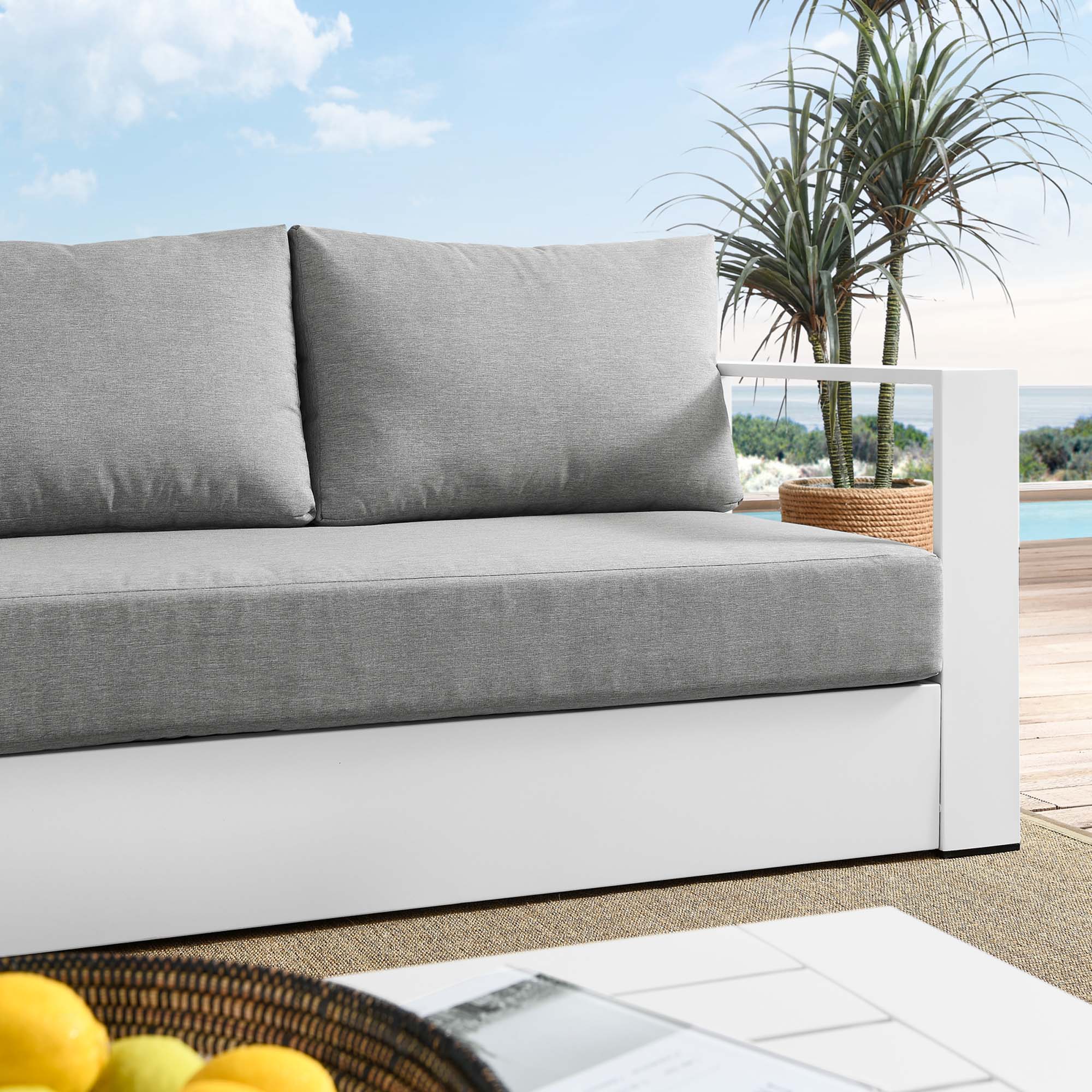Tahoe Outdoor Patio Powder-Coated Aluminum Sofa, White Gray