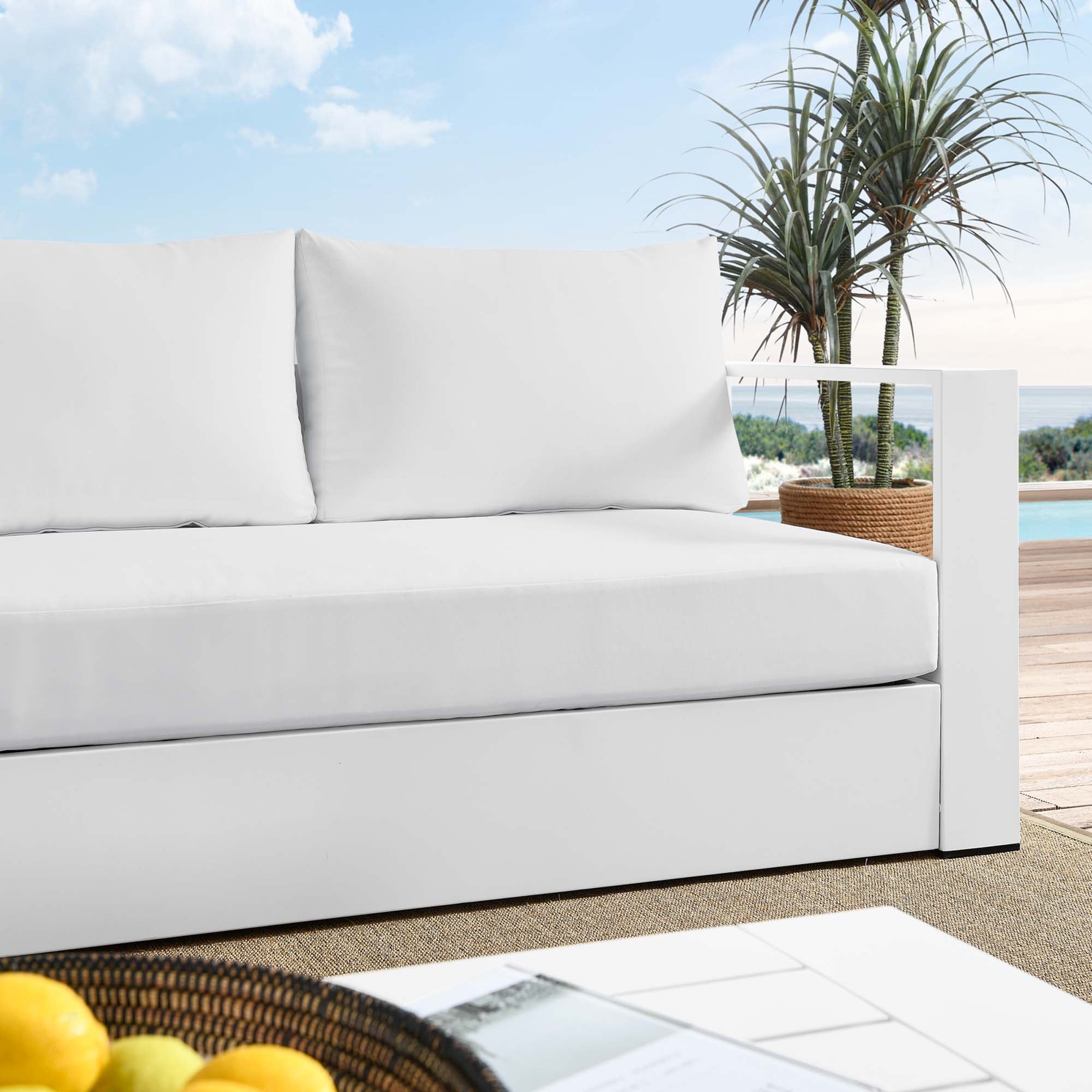 Tahoe Outdoor Patio Powder-Coated Aluminum Sofa, White White