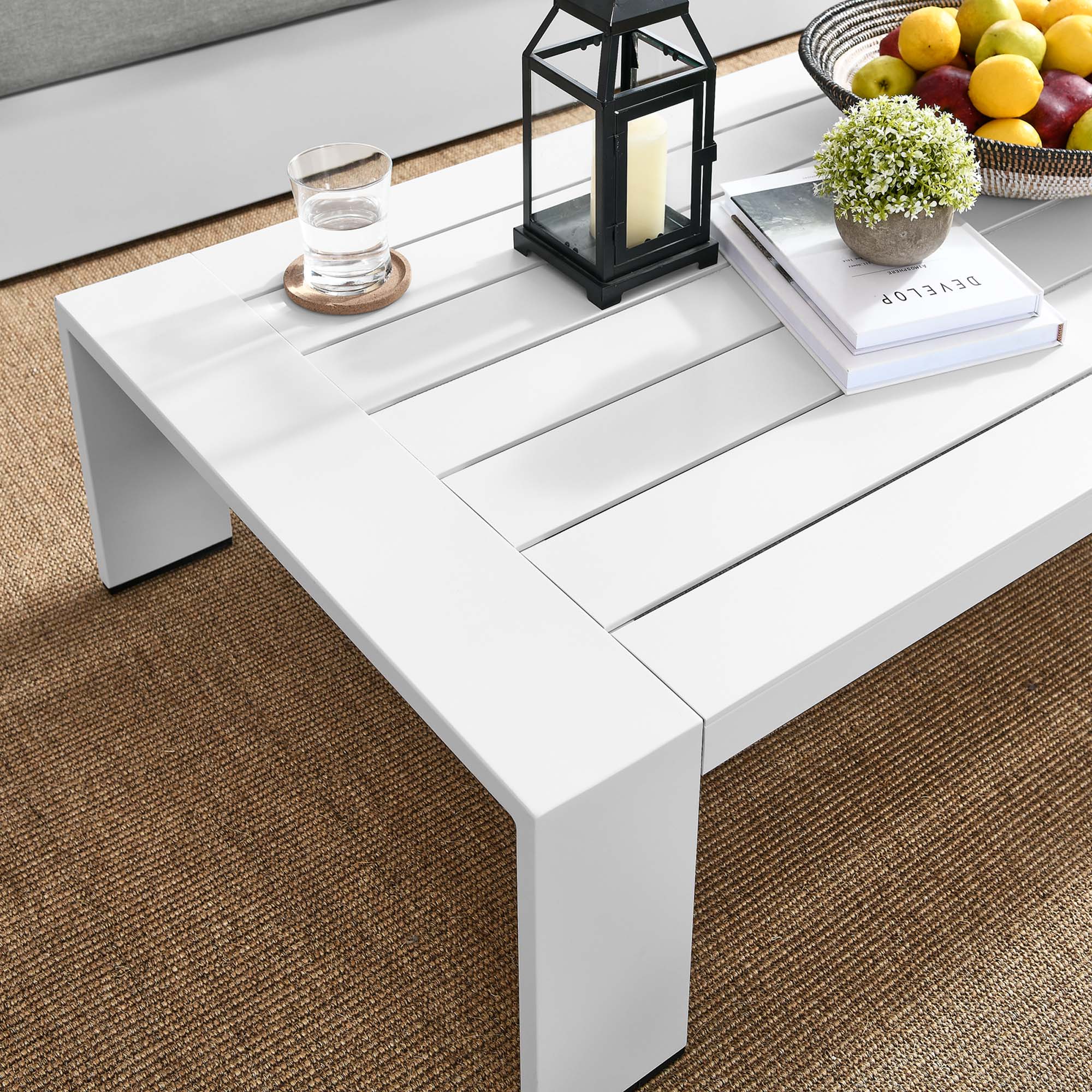 Tahoe Outdoor Patio Powder-Coated Aluminum Coffee Table, White