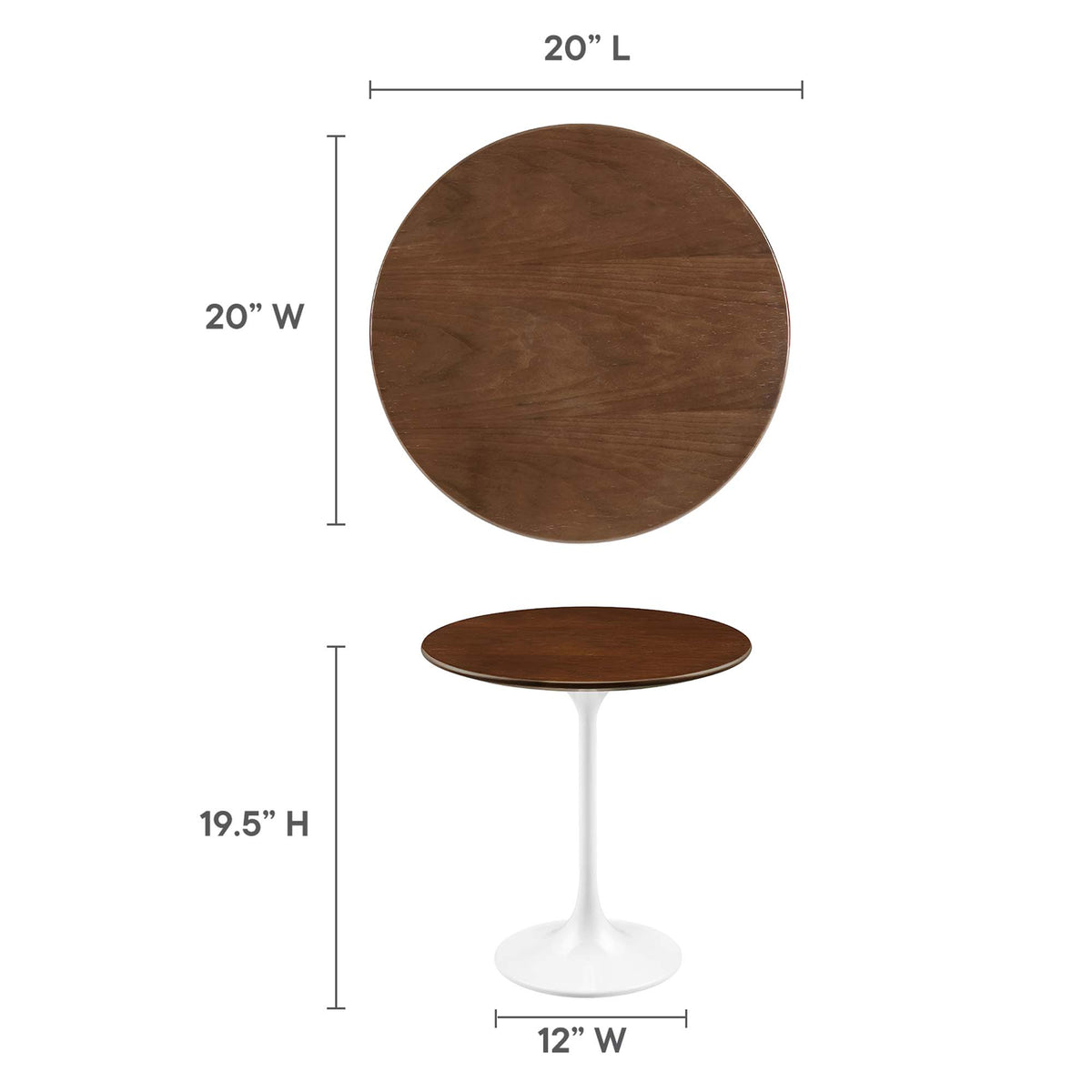 Lippa 20" Round Wood Side Table, White Walnut