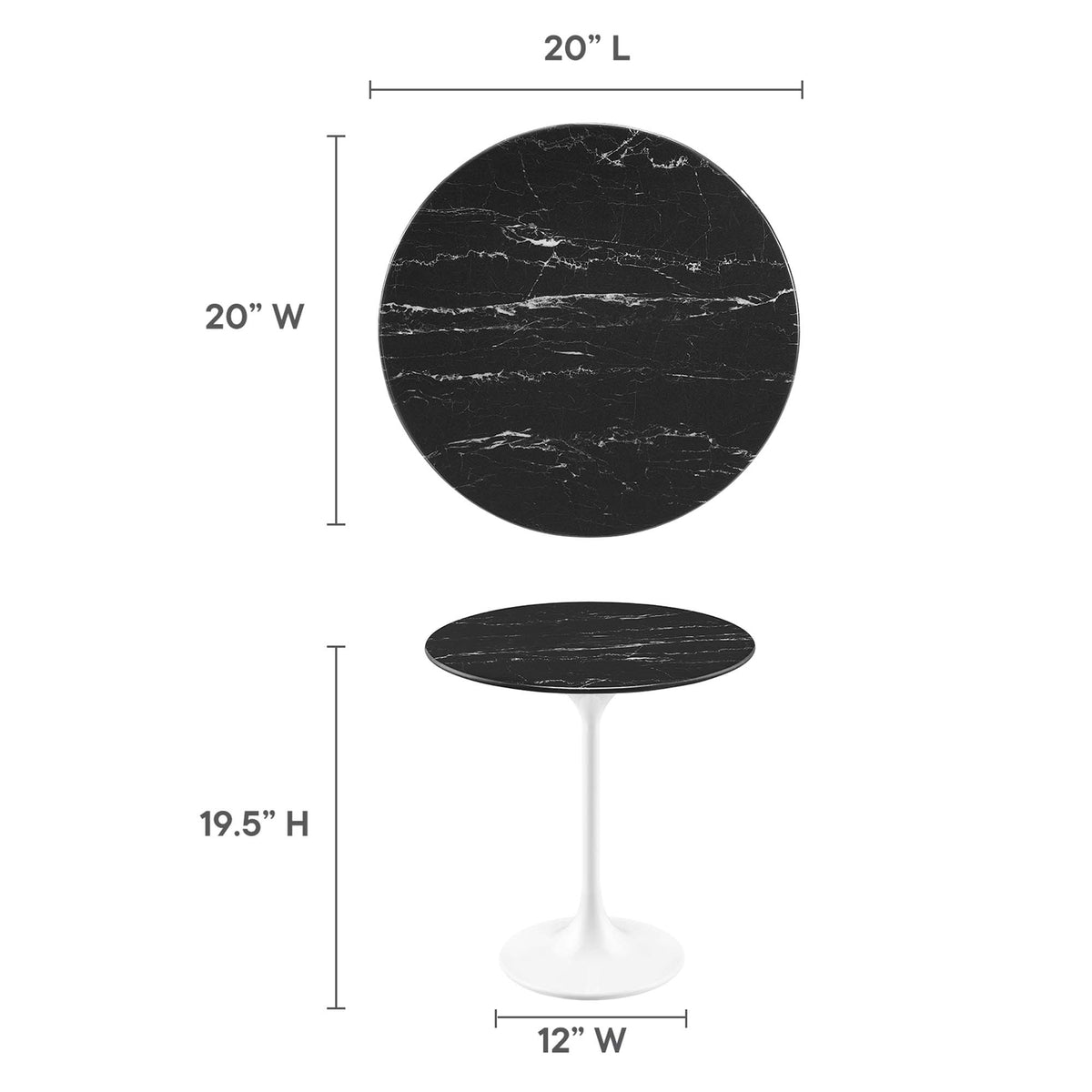 Lippa 20" Round Faux Marble Side Table, White Black