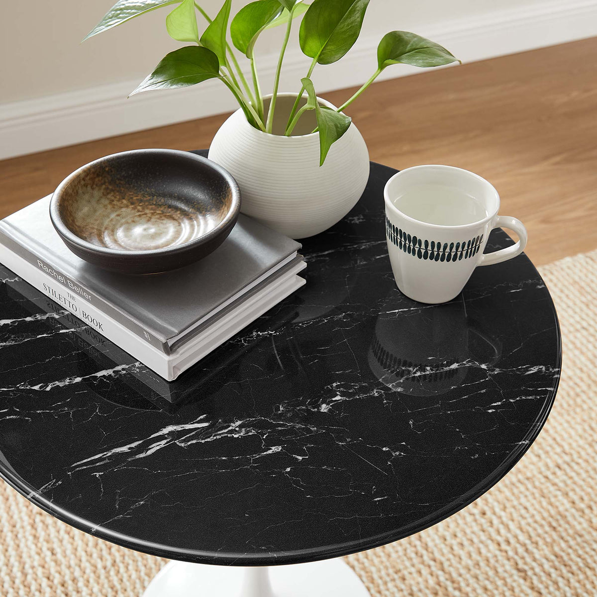 Lippa 20" Round Faux Marble Side Table, White Black