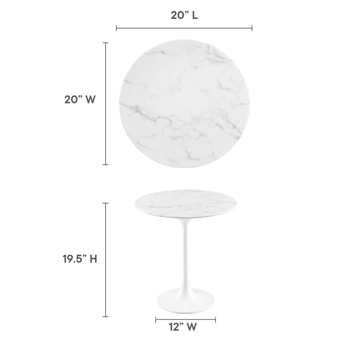 Lippa 20" Round Faux Marble Side Table, White White